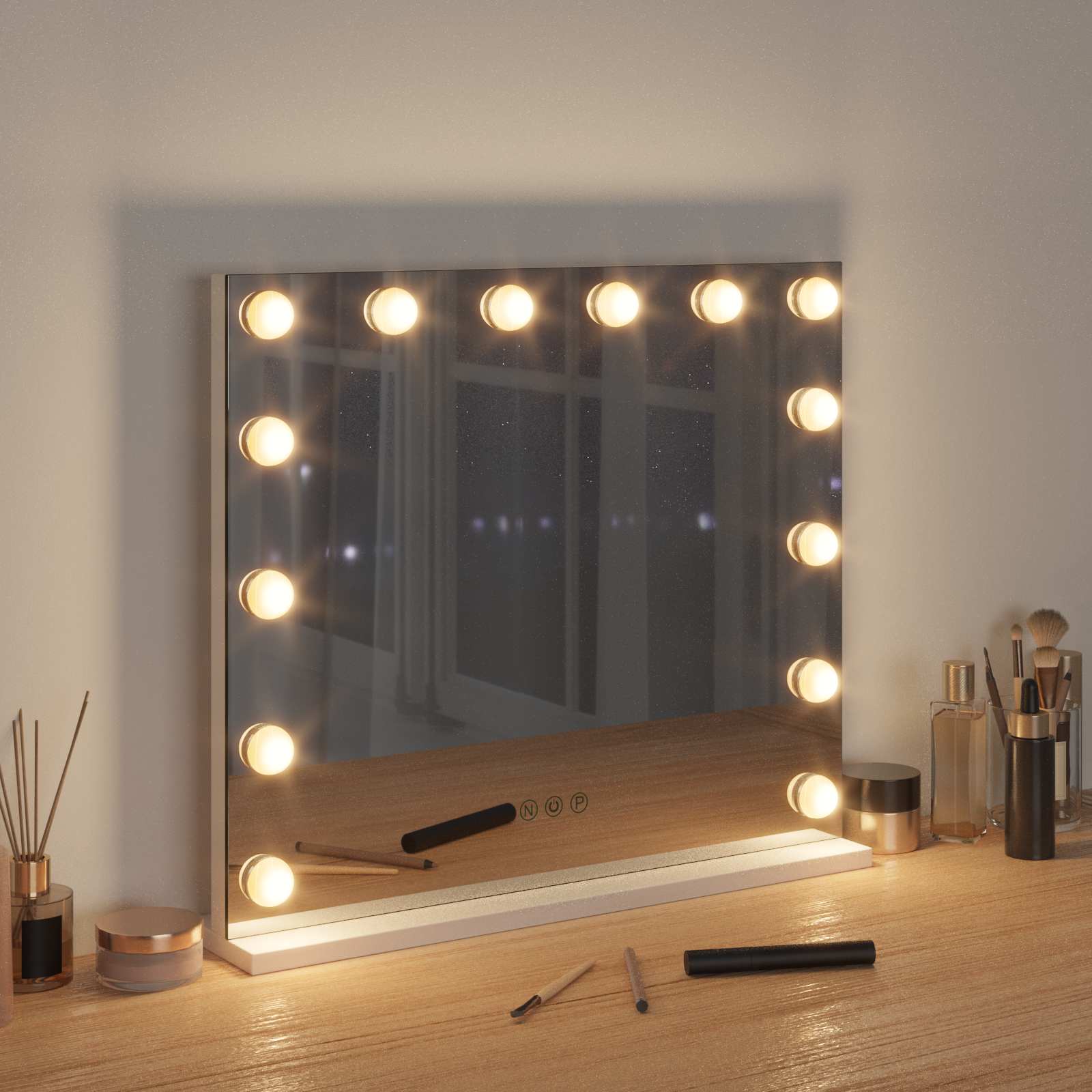 LED Schminkspiegel Weiß 50 x 10 x 44 cm Glas und Stahl