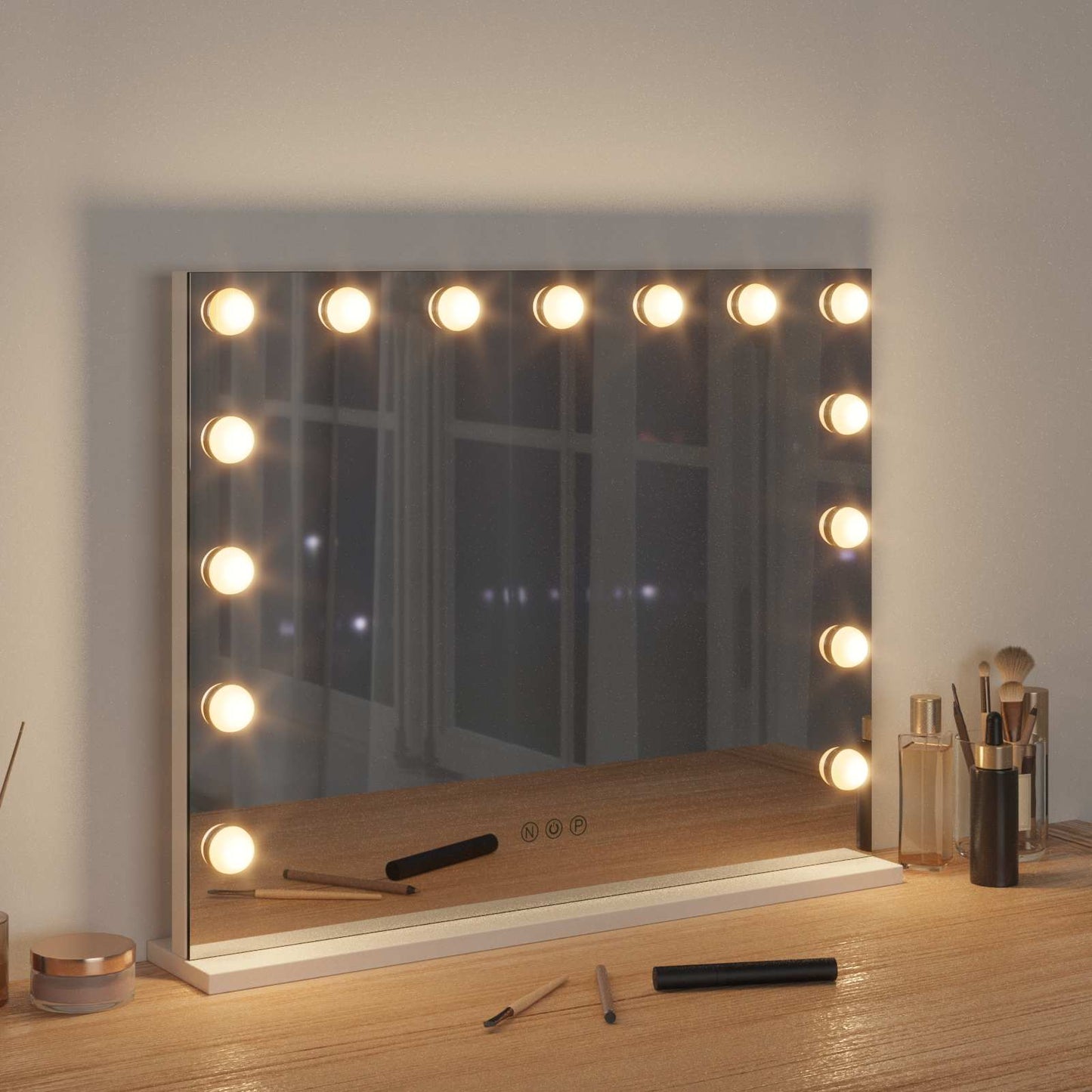 LED Schminkspiegel Weiß 58 x 10 x 47 cm Glas und Stahl