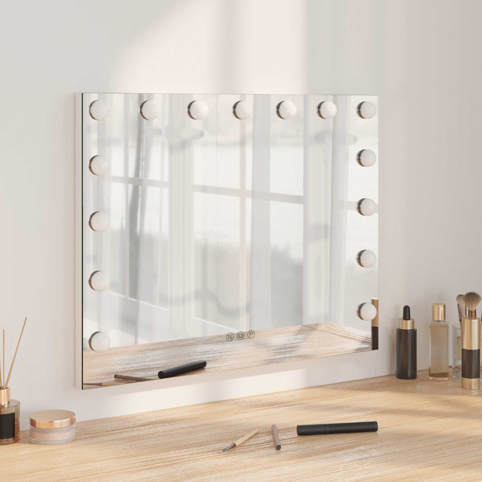 LED Schminkspiegel Weiß 58 x 10 x 47 cm Glas und Stahl