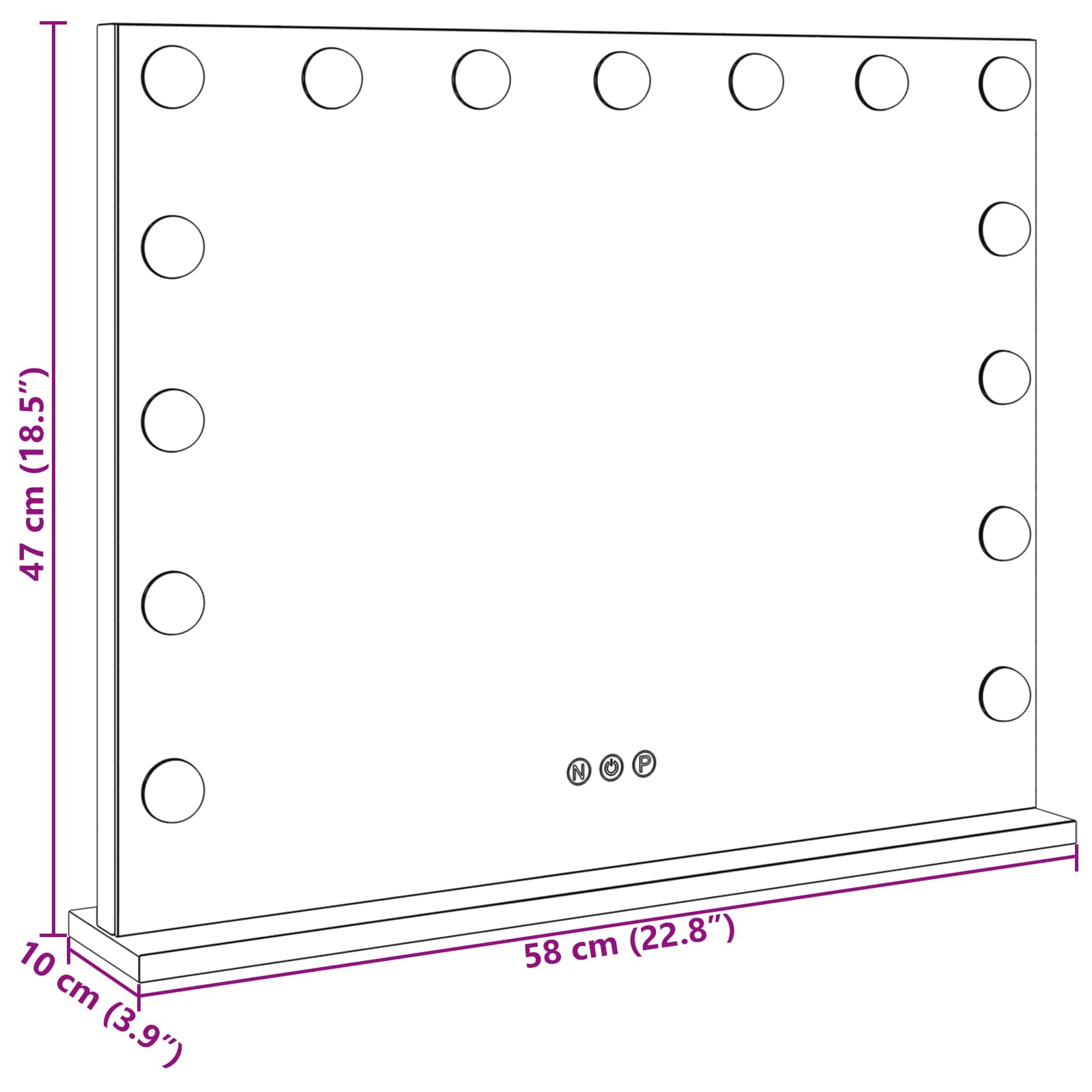LED Schminkspiegel Weiß 58 x 10 x 47 cm Glas und Stahl