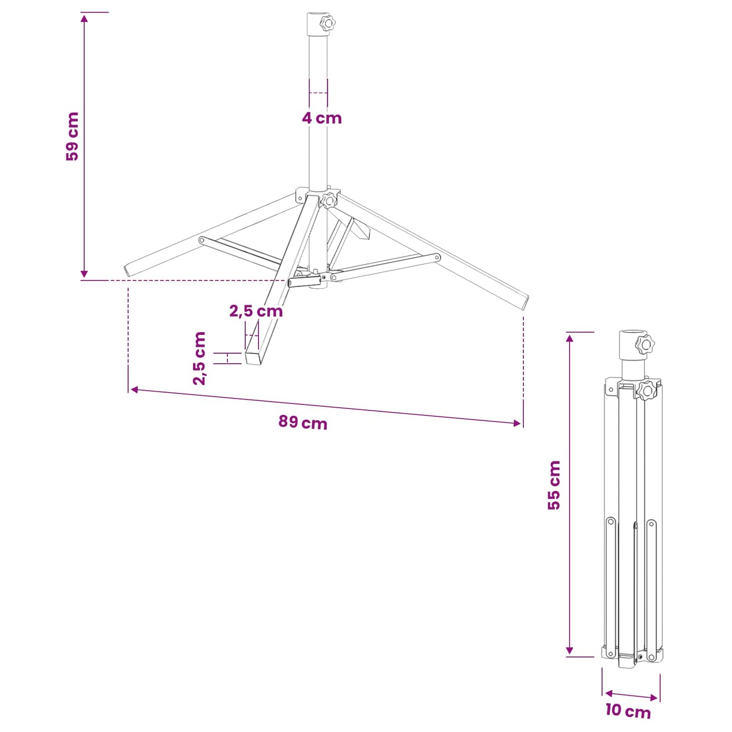 Parasol Stand Weiß Stahl für 25-32 mm Stange