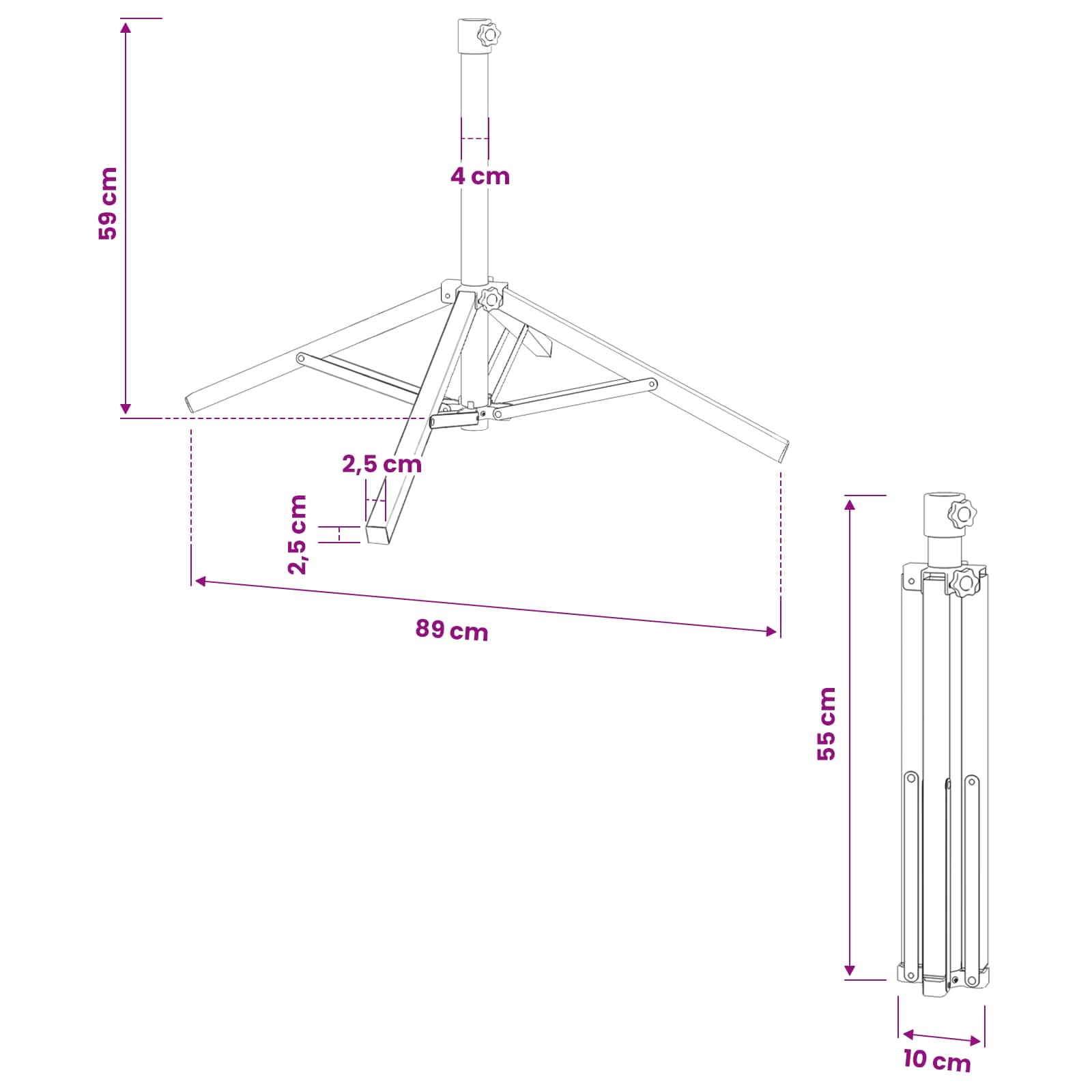 Parasol Stand Weiß Stahl für 25-32 mm Stange