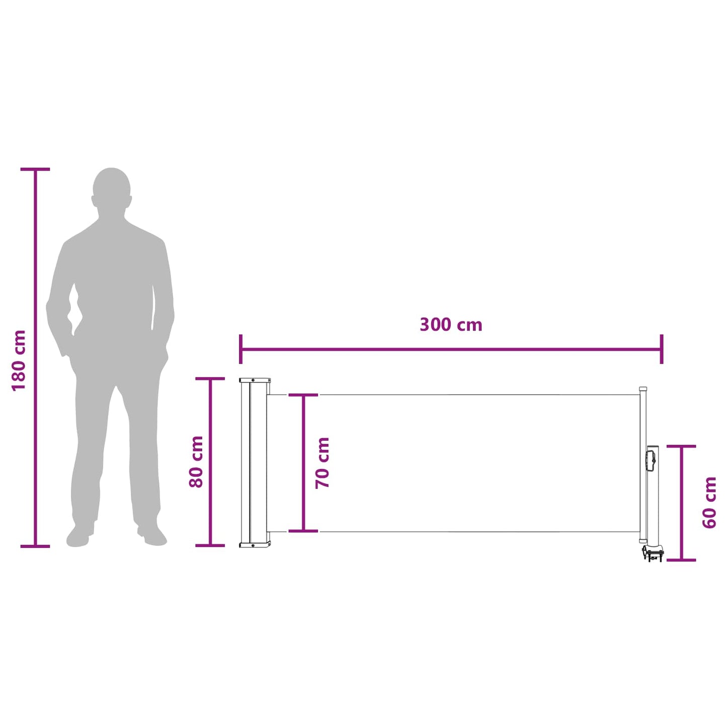 Seitenmarkise 80 x 300 cm 100% Polyester Eisen Stahl Rechteckig