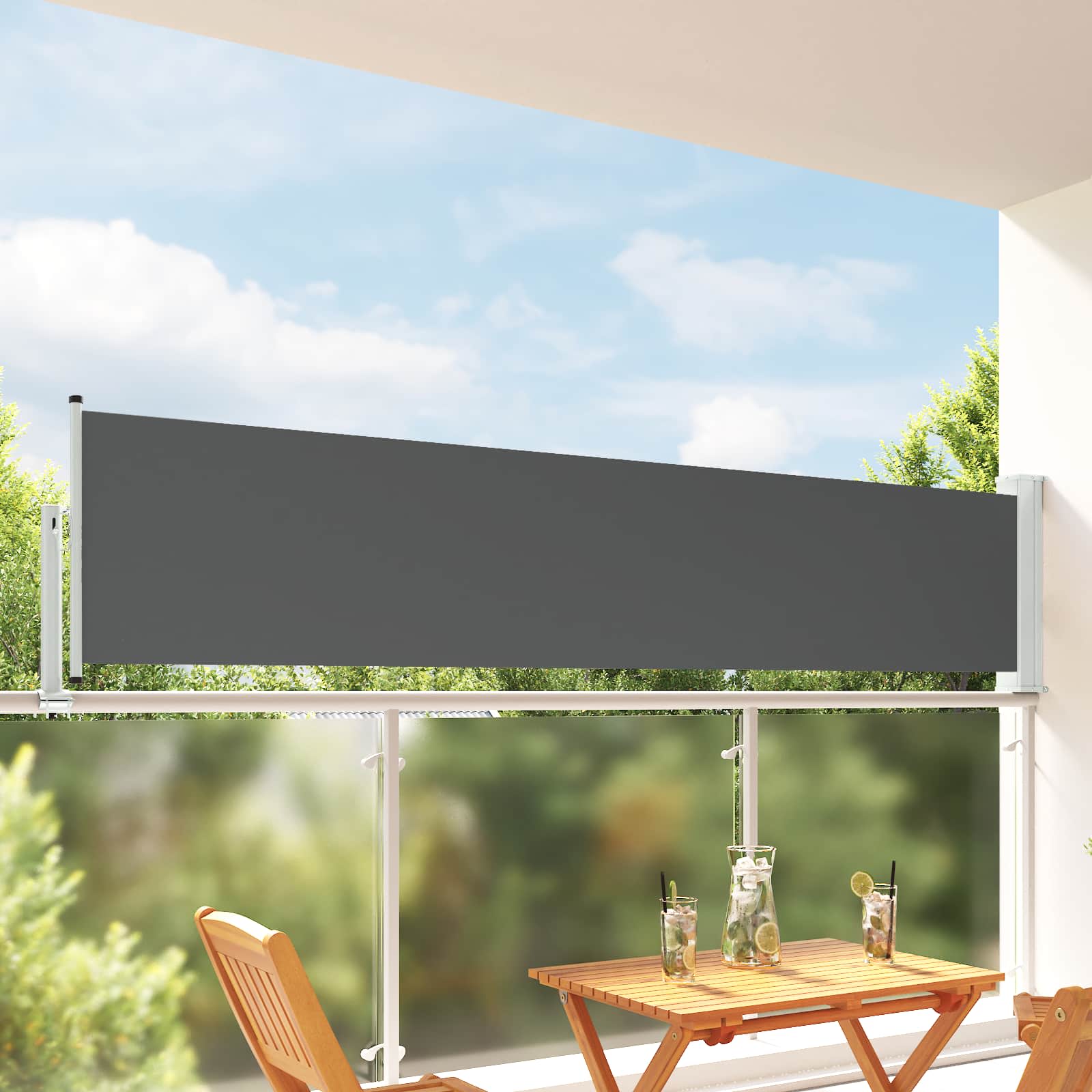 Seitenmarkise 100 x 300 cm 100% Polyester Eisen Stahl