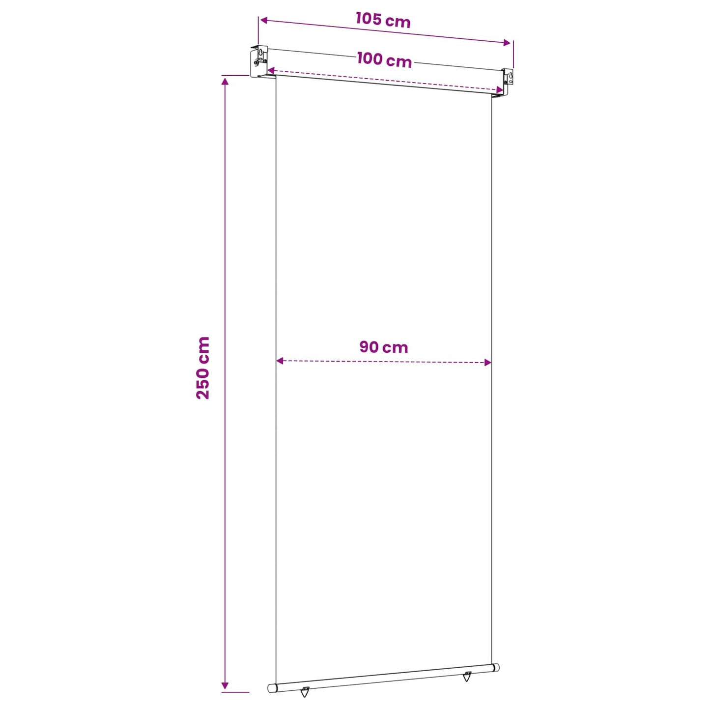 Balkon Seitenmarkise 100 x 250 cm 100% Polyester Eisen Stahl