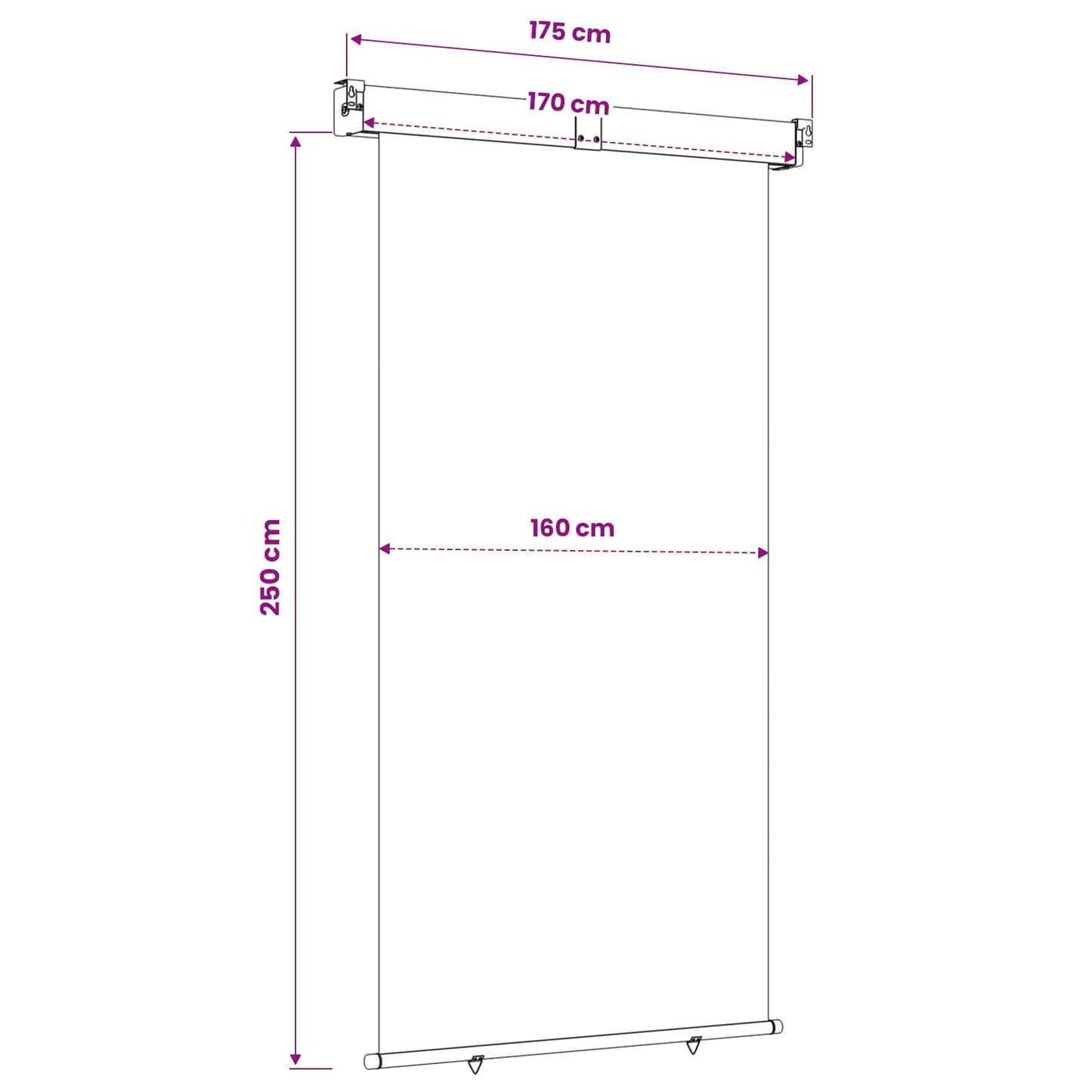 Balkon Seitenmarkise 170 x 250 cm 100% Polyester Eisen Stahl