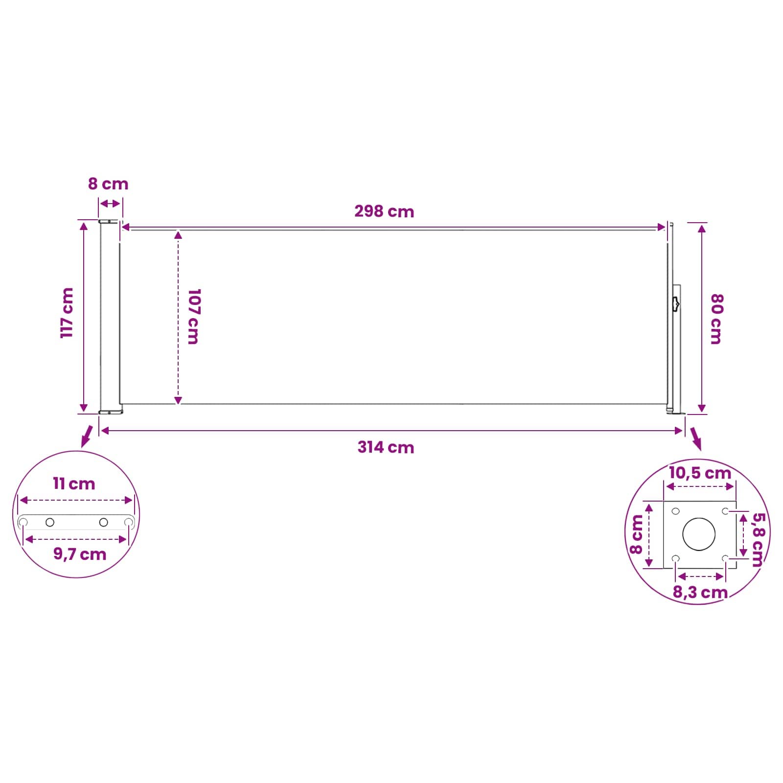Ausziehbare Seitenmarkise 120 x 300 cm Polyester Rechteckig