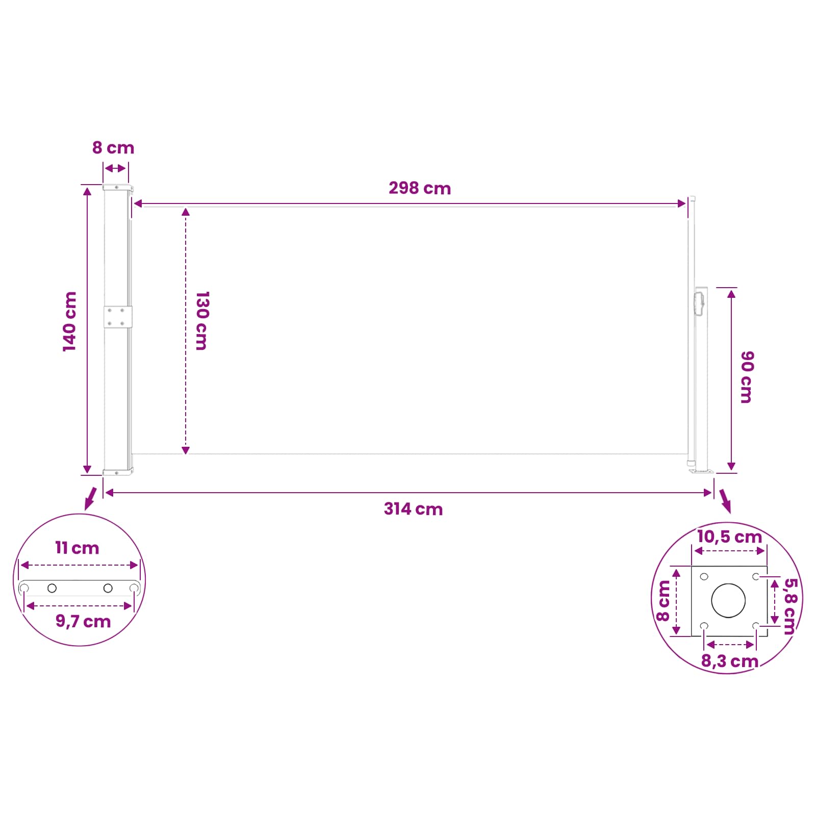 Ausziehbare Seitenmarkise 140 x 300 cm Polyester Rechteckig