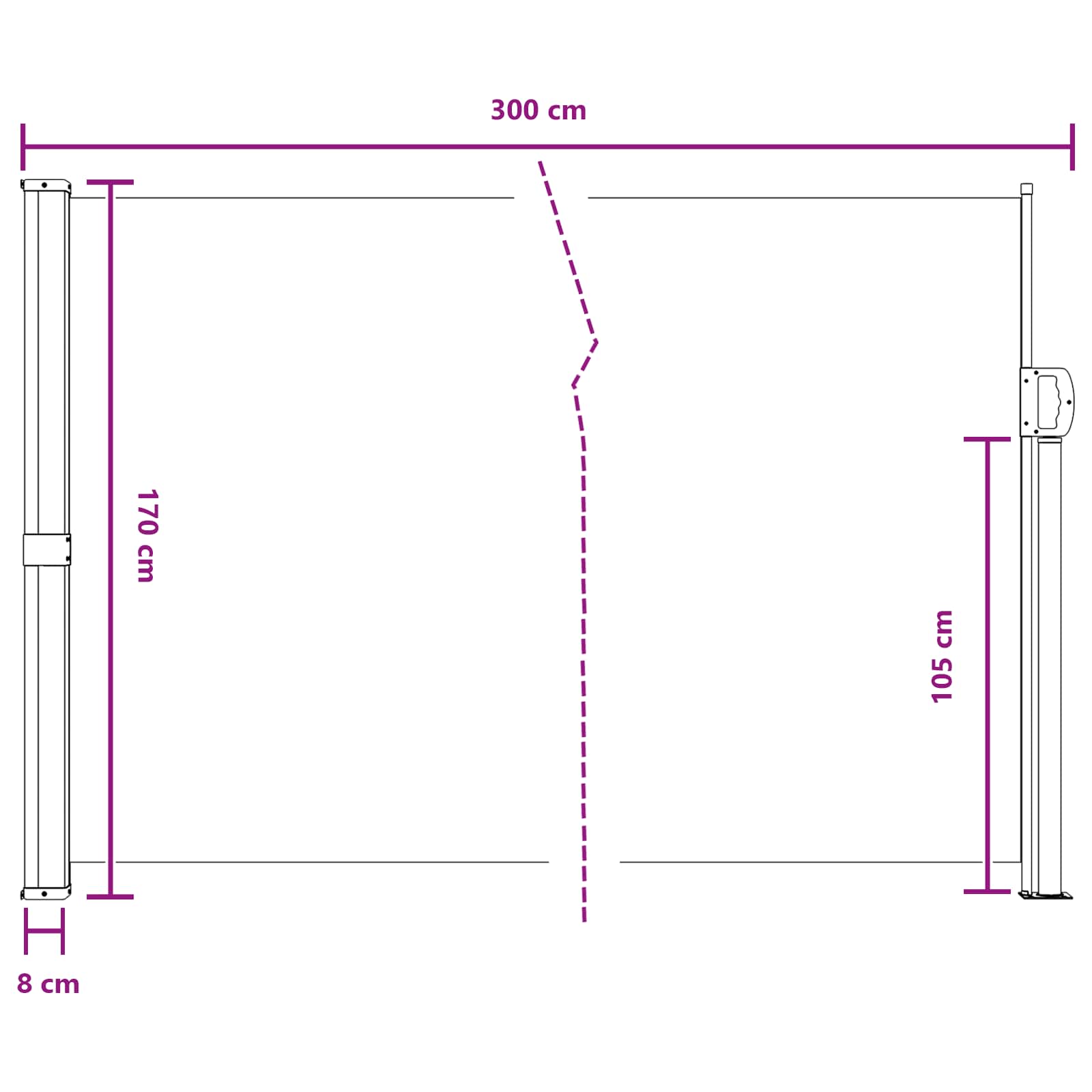 Ausziehbare Seitenmarkise 300 x 170 cm Polyester Rechteckig