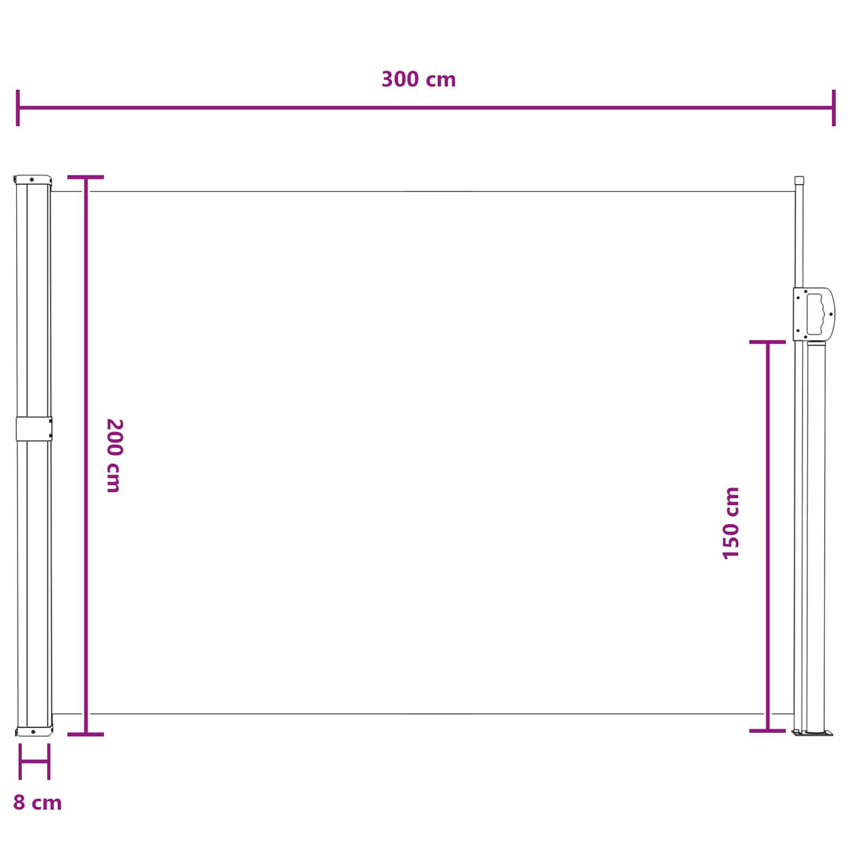Ausziehbare Seitenmarkise Rechteckig 200 x 300 cm Polyester