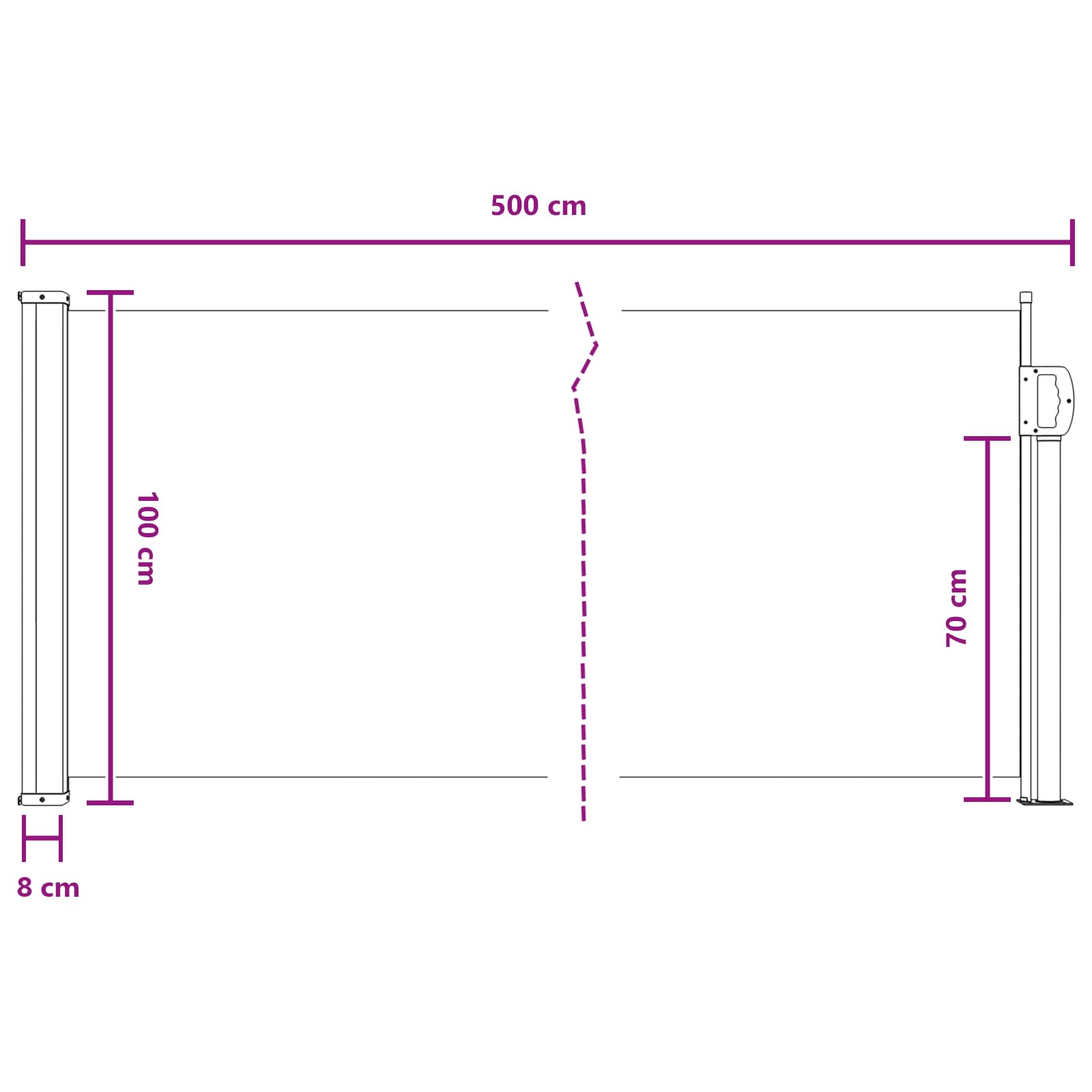 Ausziehbare Seitenmarkise 500 x 100 cm Polyester Rechteckig