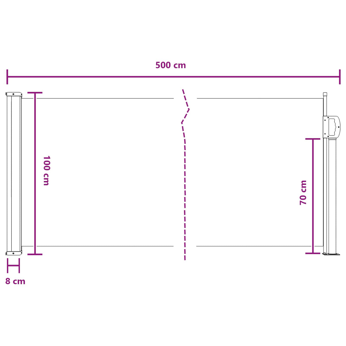 Ausziehbare Seitenmarkise Rechteckig 100 x 500 cm Polyester
