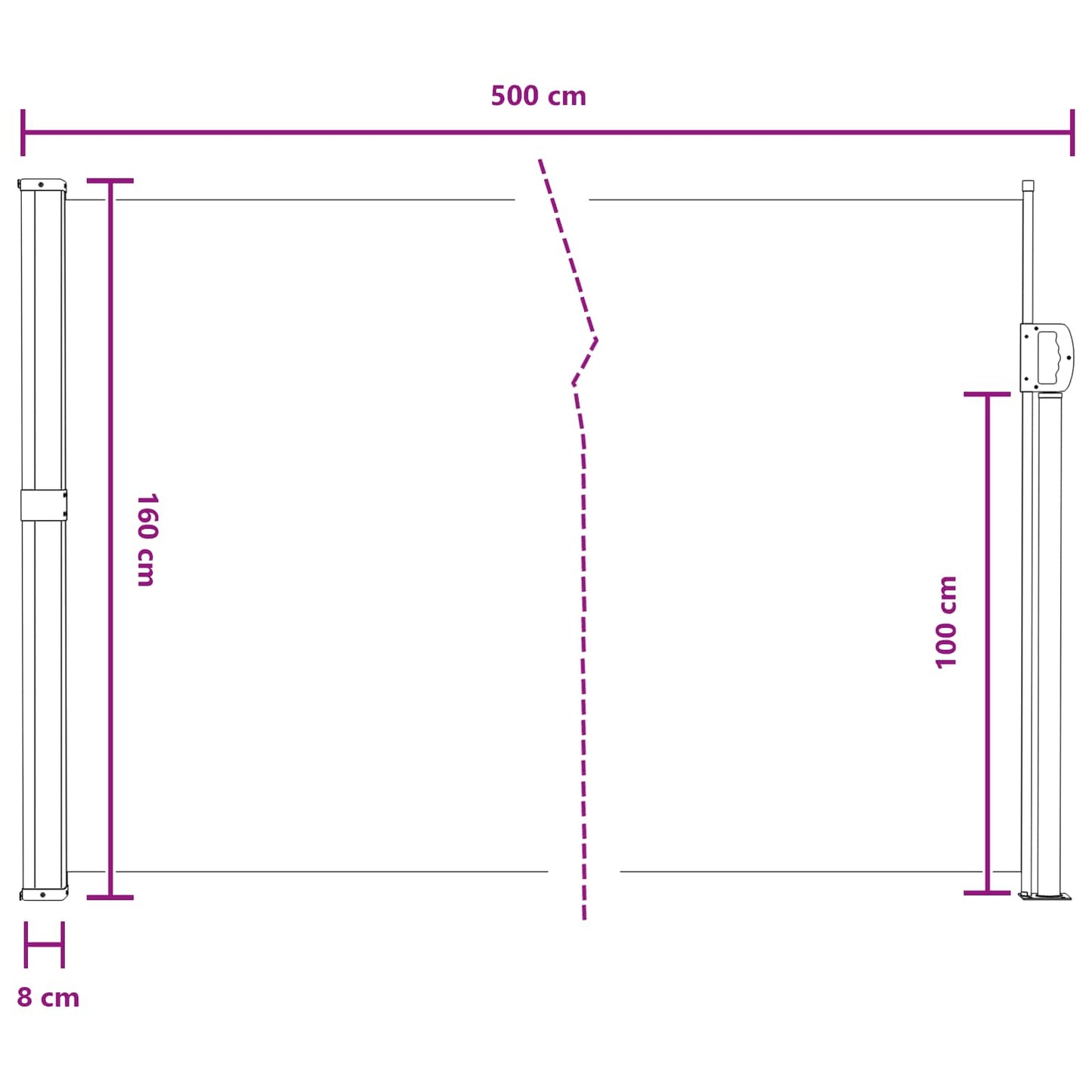Ausziehbare Seitenmarkise 500 x 160 cm Polyester Rechteckig