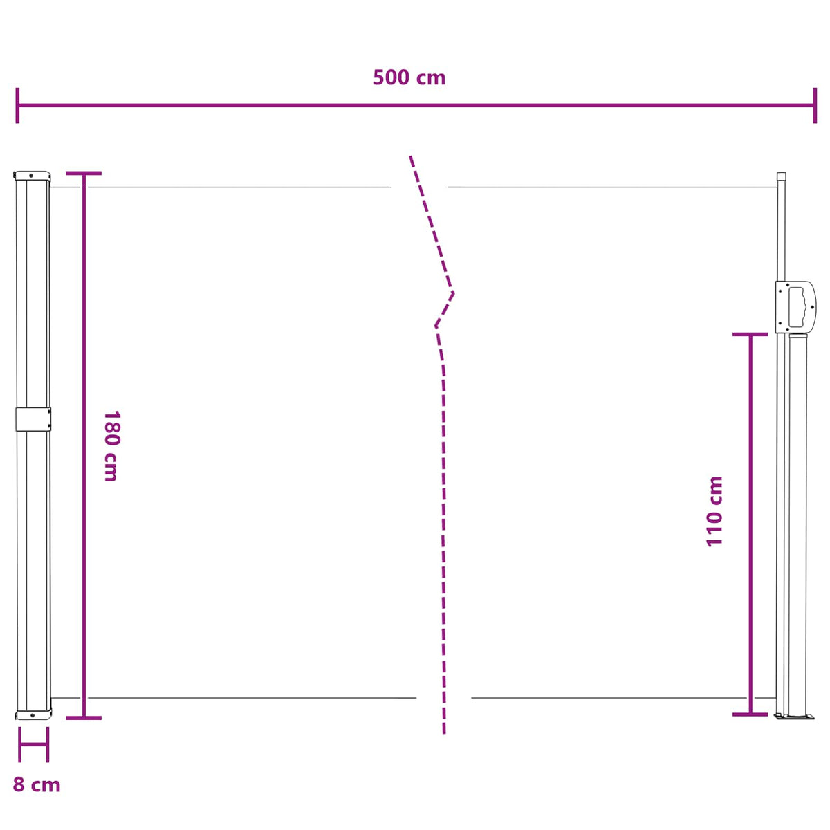 Ausziehbare Seitenmarkise Rechteckig 180 x 500 cm Polyester