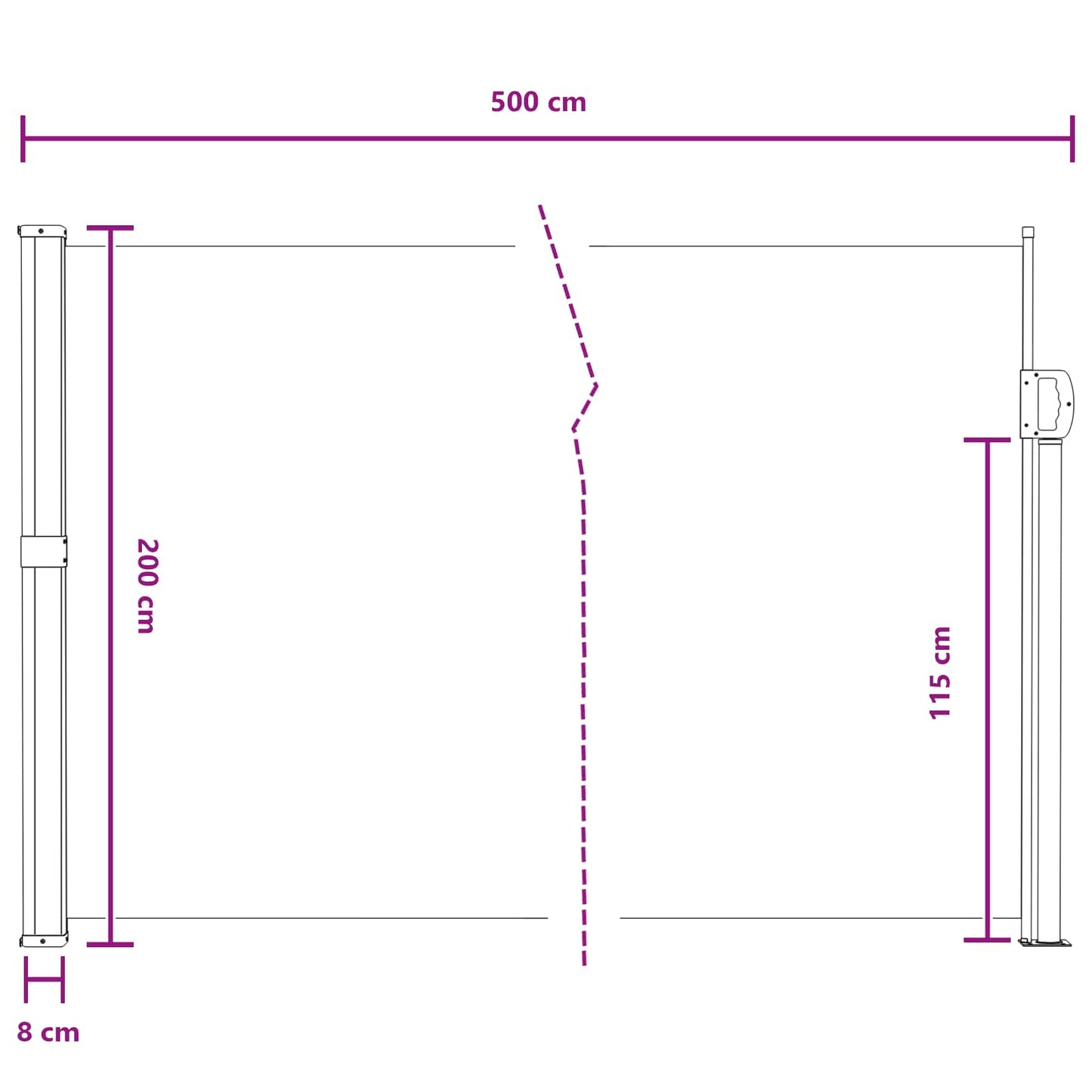 Ausziehbare Seitenmarkise 500 x 200 cm Polyester Rechteckig