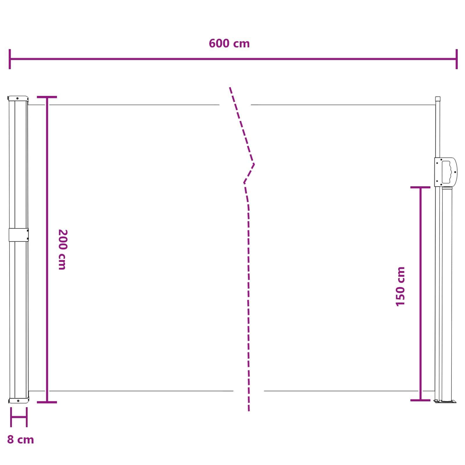 Ausziehbare Seitenmarkise 600 x 200 cm Polyester Rechteckig