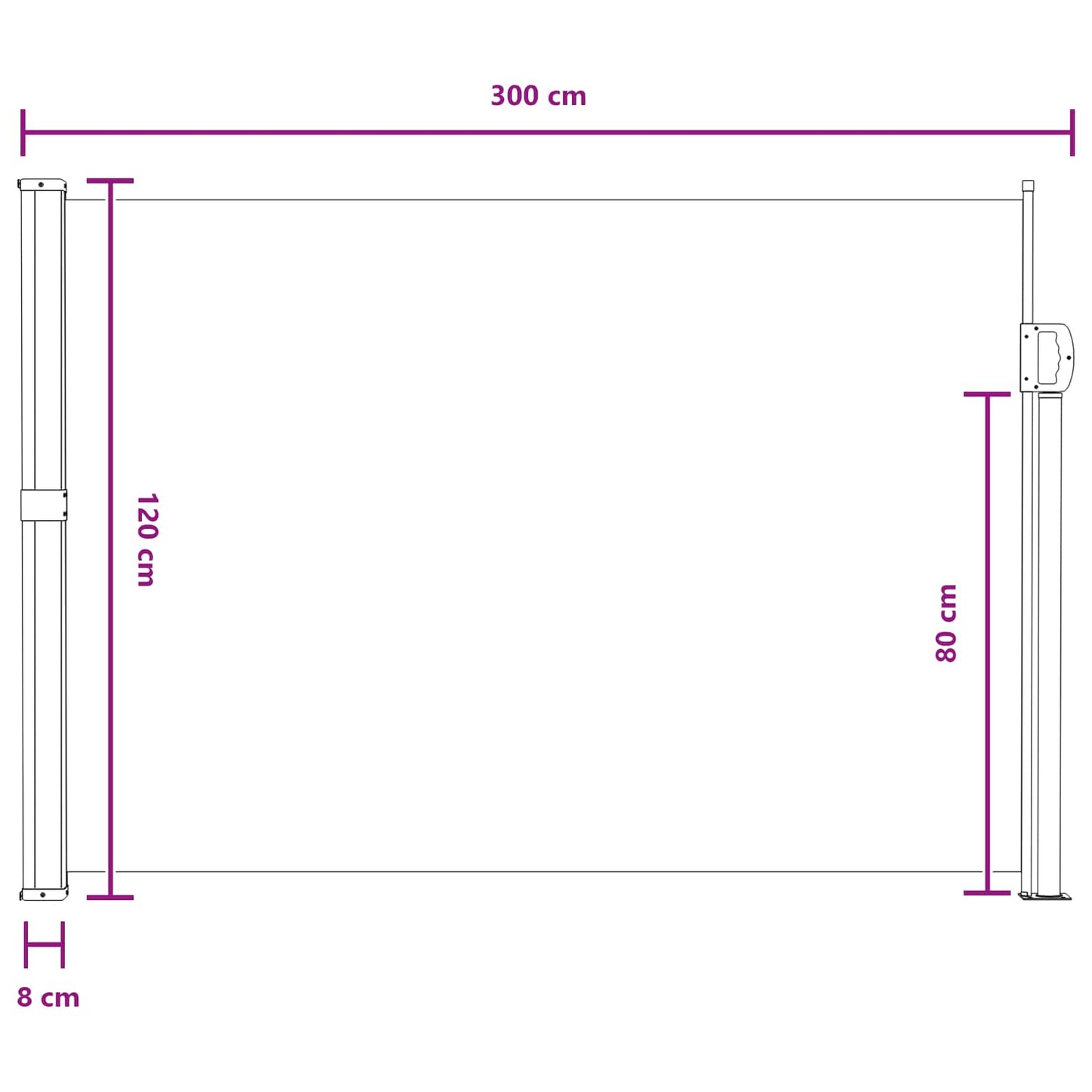 Ausziehbares Seitenmarkise 120 x 300 cm