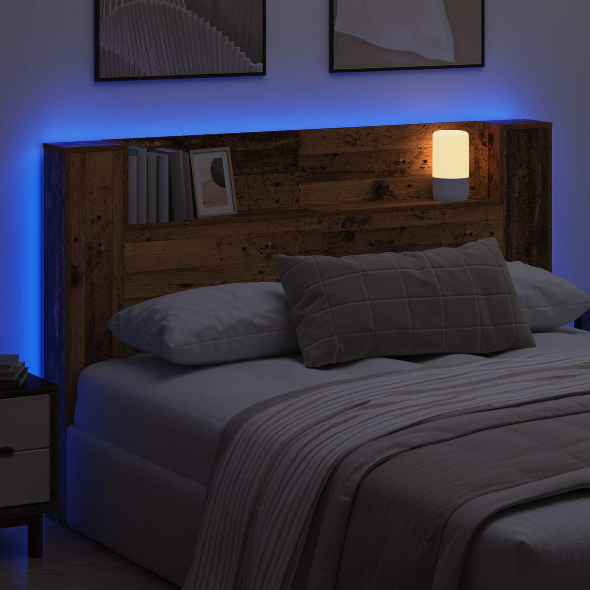 Stauraum Kopfteil mit LED Altholz 160 cm Holzwerkstoff