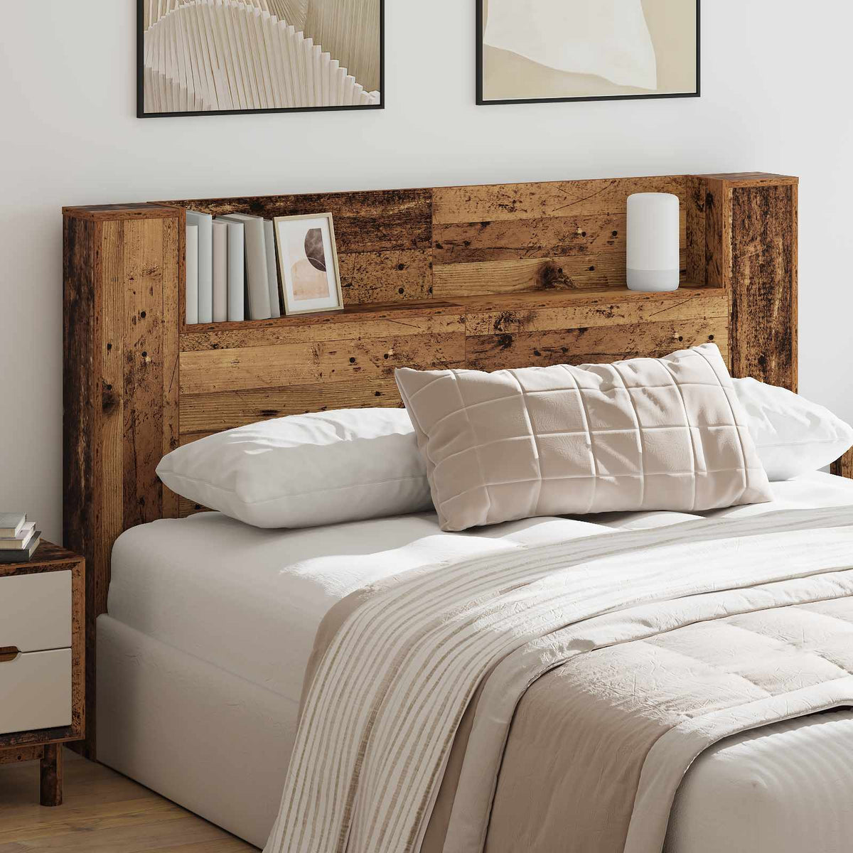 Stauraum Kopfteil mit LED Altholz 160 cm Holzwerkstoff