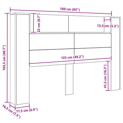 Stauraum Kopfteil mit LED Altholz 160 cm Holzwerkstoff