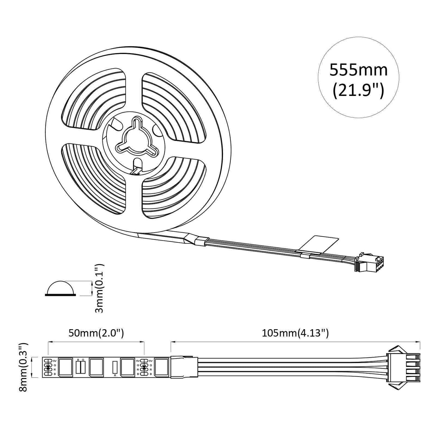 LED Streifen 2 pcs Schwarz und Transparent 550 mm
