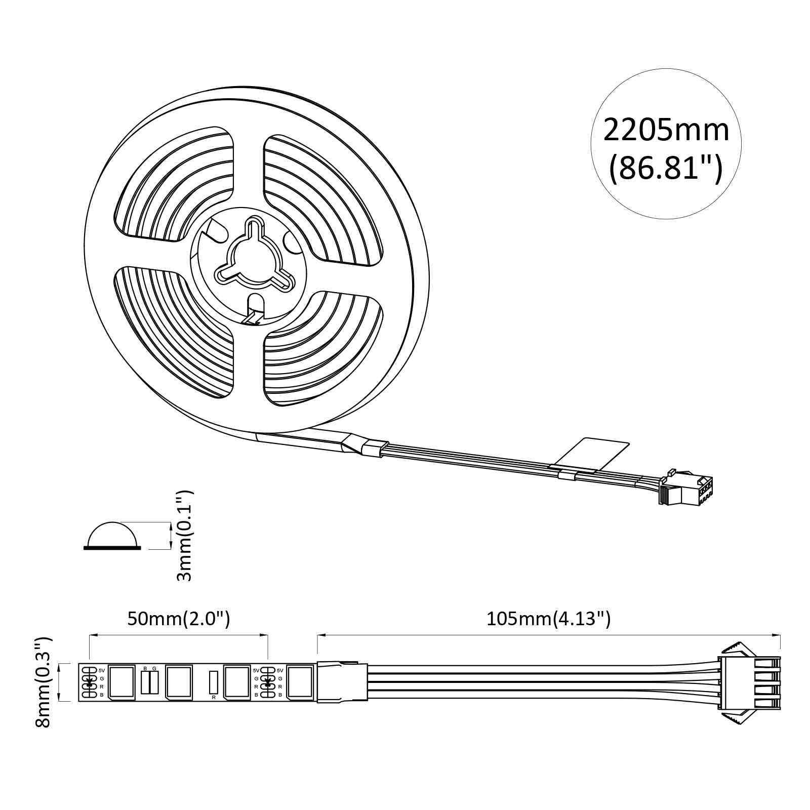 LED-Streifen 2 stk. Schwarz und Transparent