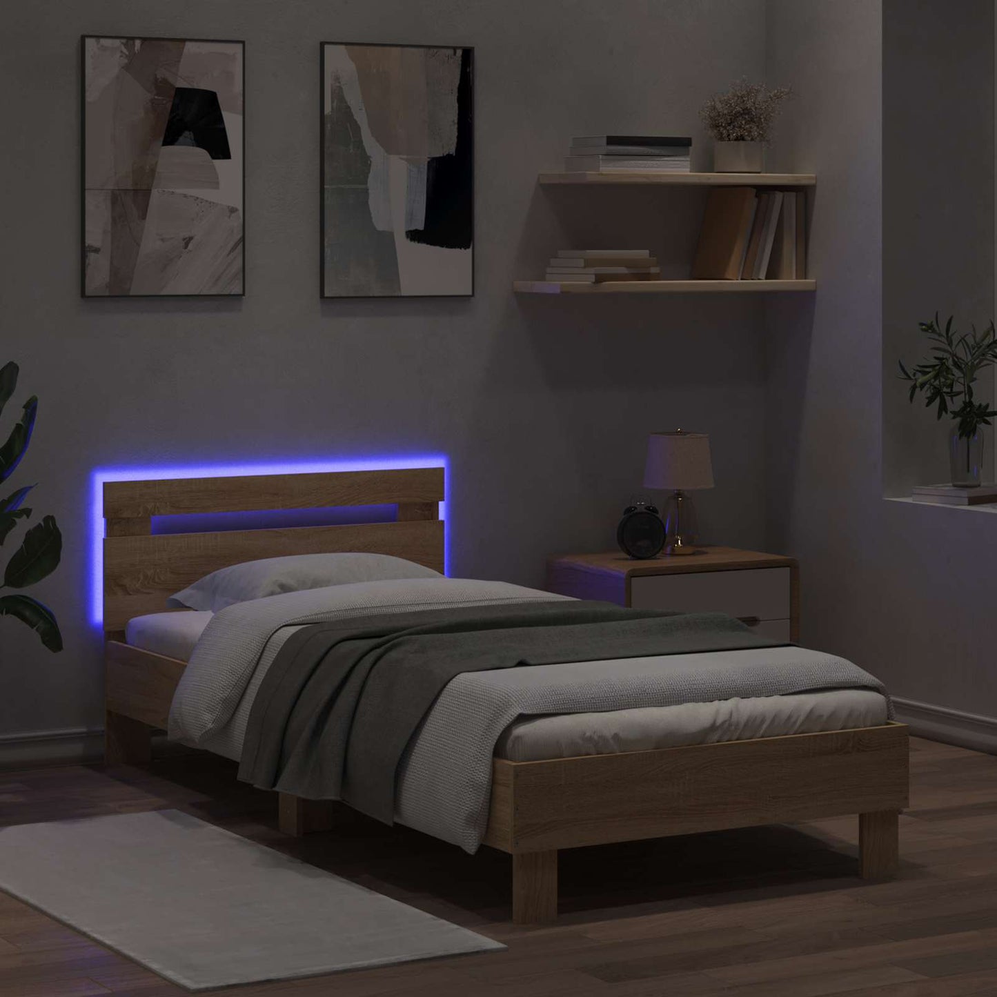 Bettrahmen mit LED-Lichtleisten Sonoma-Eiche Holzwerkstoff