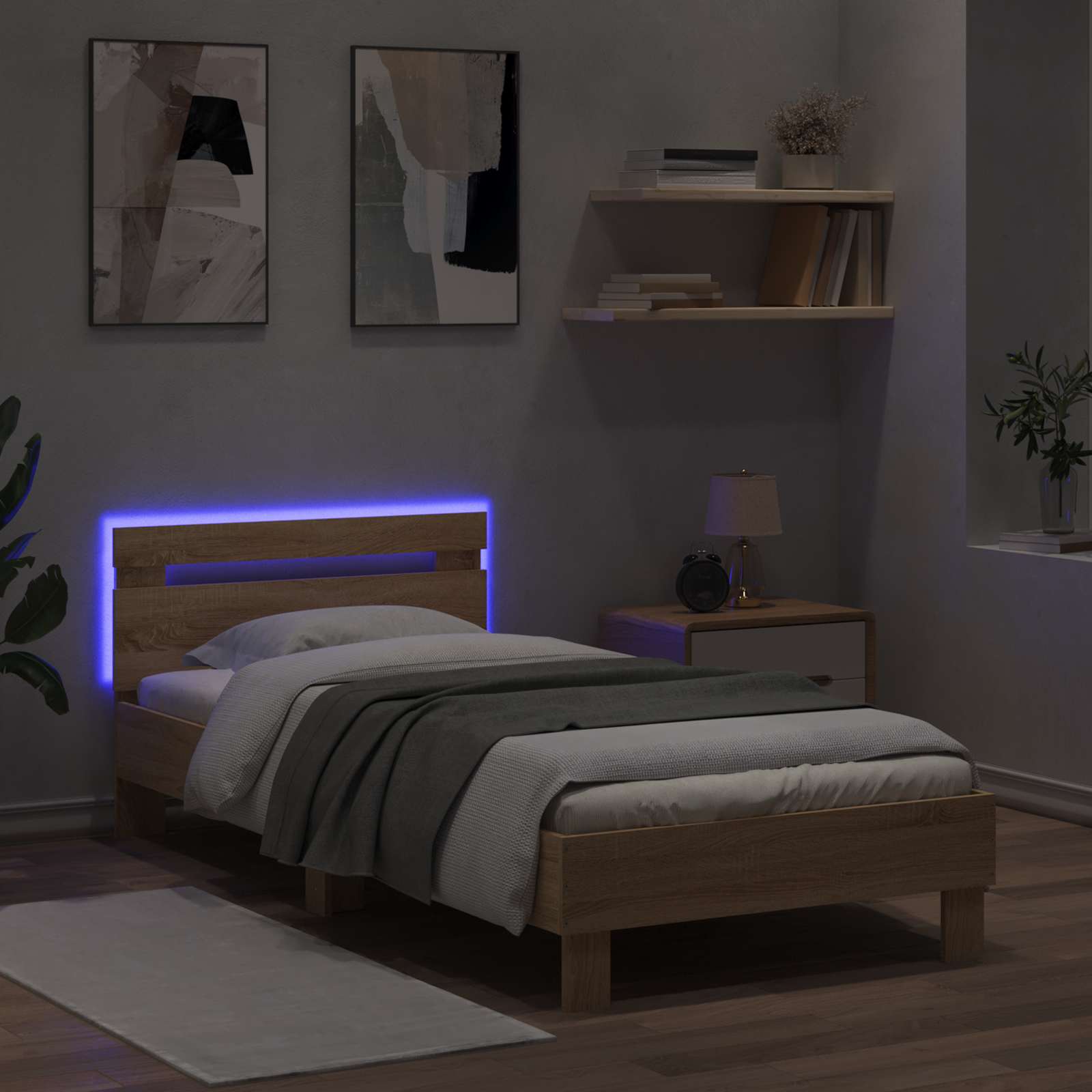 Bettrahmen mit LED-Lichtleisten Sonoma-Eiche Holzwerkstoff