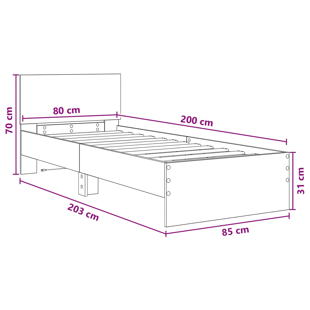 Bettrahmen Artisan-Eiche 80 x 200 cm Holzwerkstoff