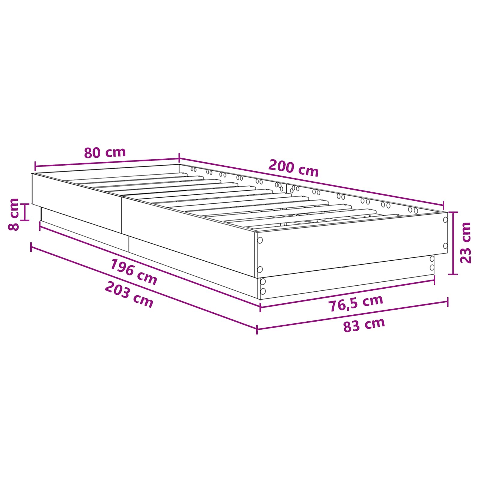 Bettgestell mit LED Sonoma-Eiche 80 x 200 cm Holzwerkstoff