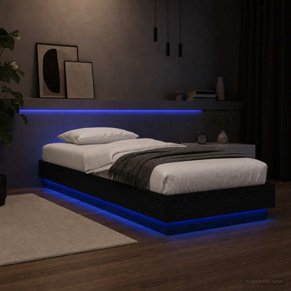 Bettgestell mit LED Schwarze Eiche 80 x 200 cm Holzwerkstoff
