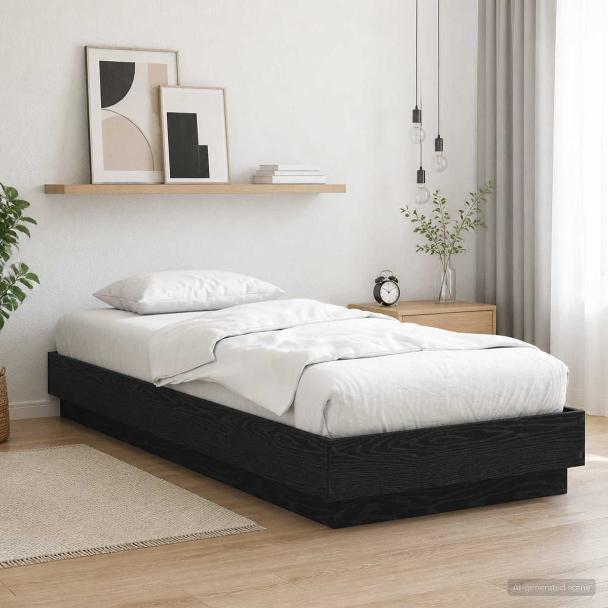 Bettgestell mit LED Schwarze Eiche 80 x 200 cm Holzwerkstoff