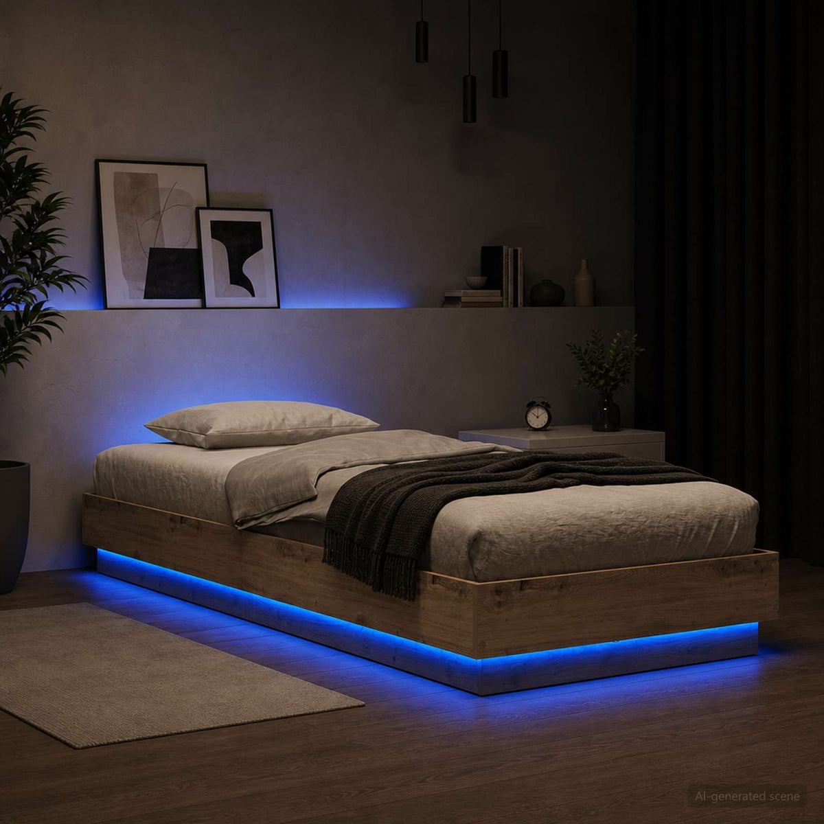 Bettgestell mit LED Artisan-Eiche 80 x 200 cm Holzwerkstoff