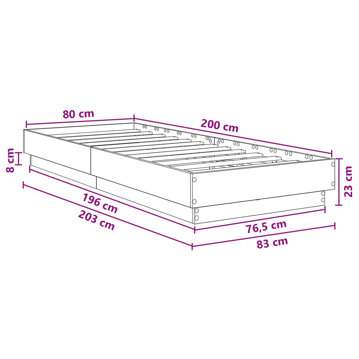 Bettgestell mit LED Artisan-Eiche 80 x 200 cm Holzwerkstoff