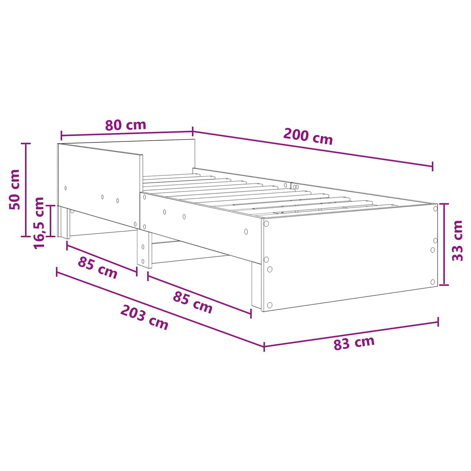 Bettgestell mit Kopfteil Weiß 80 x 200 cm Holzwerkstoff