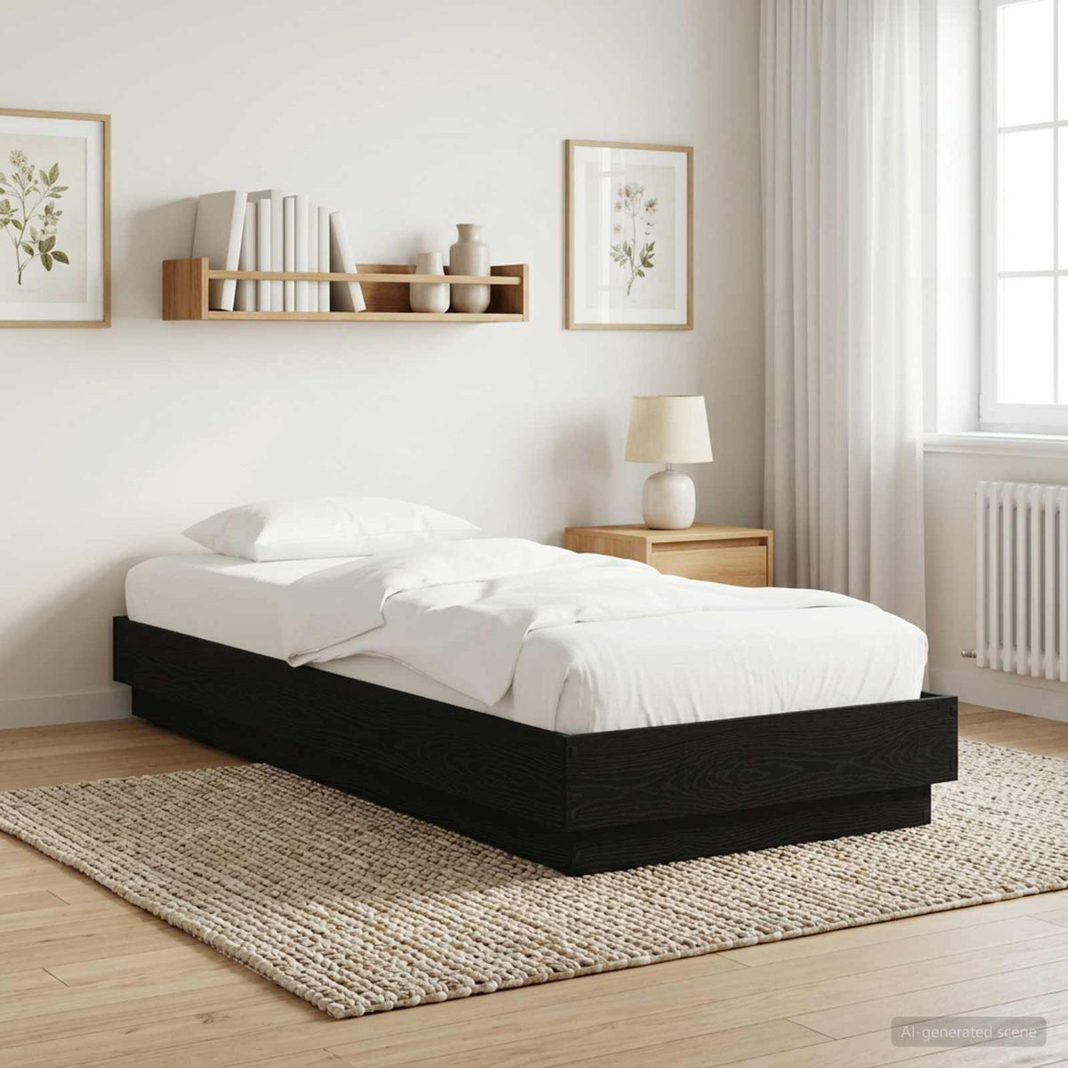 Bodenbettgestell Schwarz Eichen-Optik 80 x 200 cm Holzwerkstoff