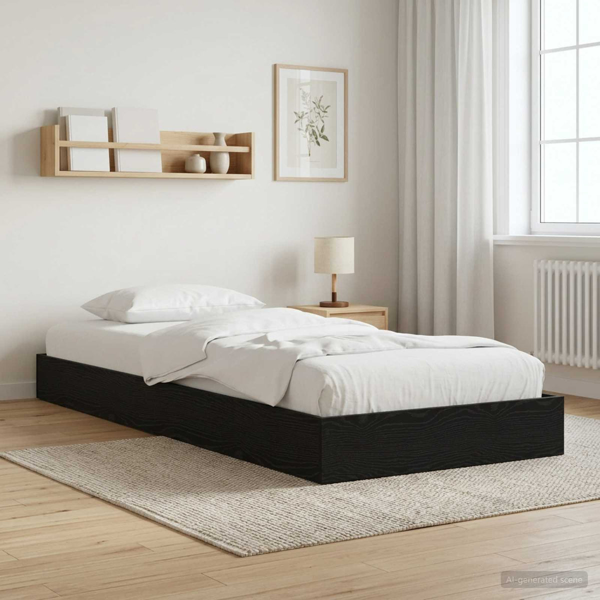 Bodenbettgestell Schwarz Eichen-Optik 80 x 200 cm Holzwerkstoff