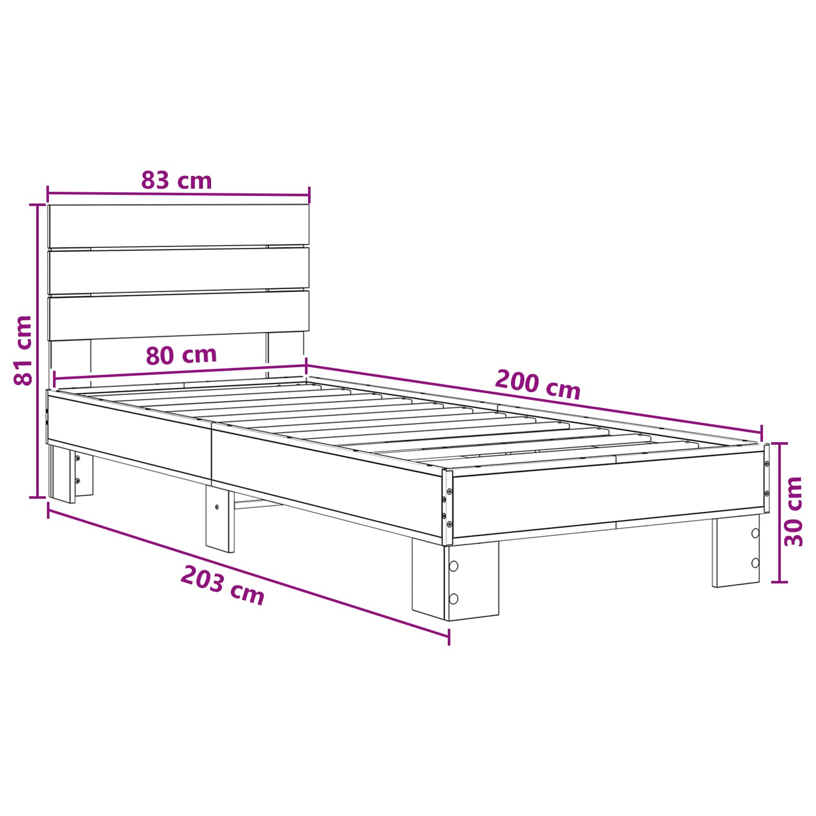 Bettgestell mit Kopfteil Sonoma-Eiche 80 x 200 cm Holzwerkstoff