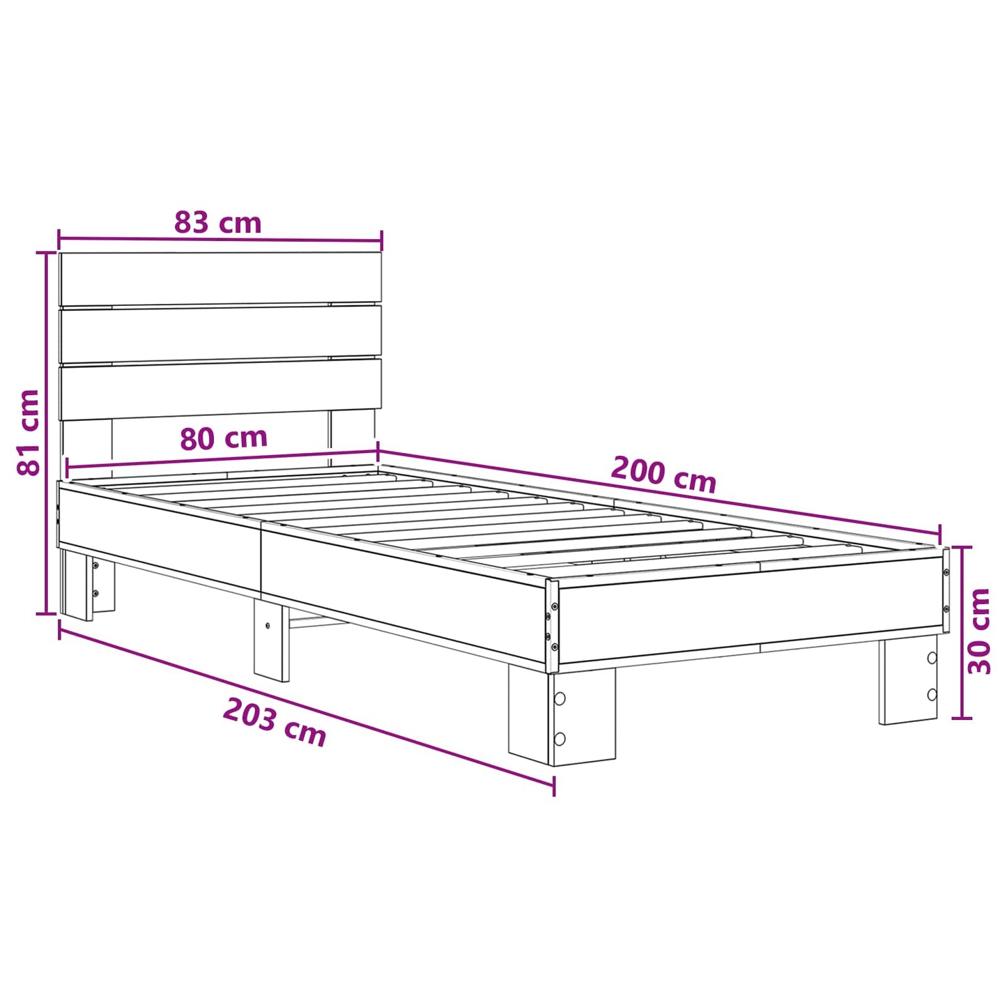 Bettgestell mit Kopfteil Altholz 80 x 200 cm Holzwerkstoff