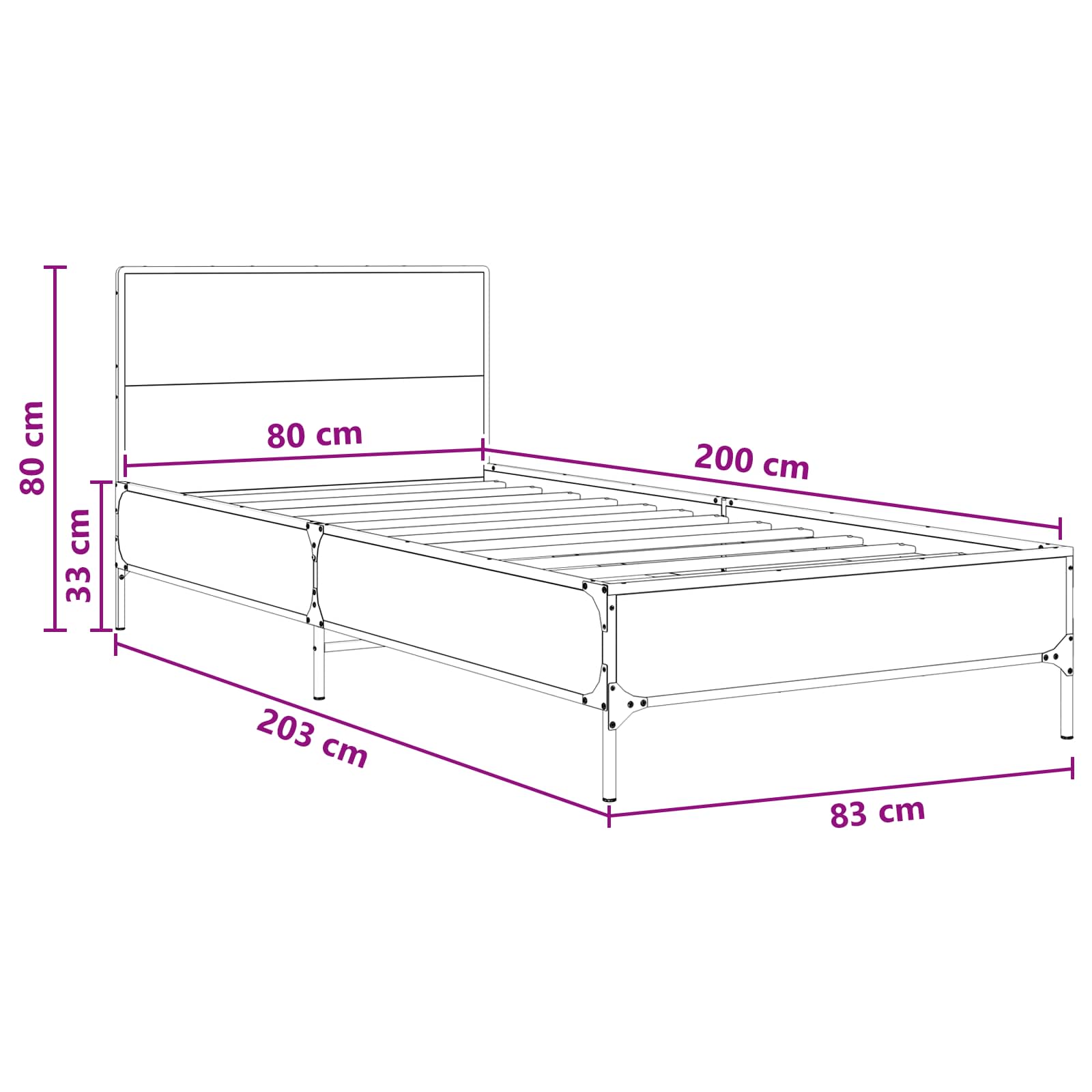 Bettgestell mit Kopfteil Sonoma-Eiche 80 x 200 cm Holzwerkstoff