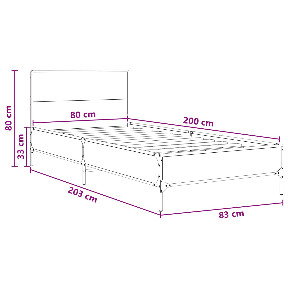 Bettgestell mit Kopfteil Altholz 80 x 200 cm Holzwerkstoff
