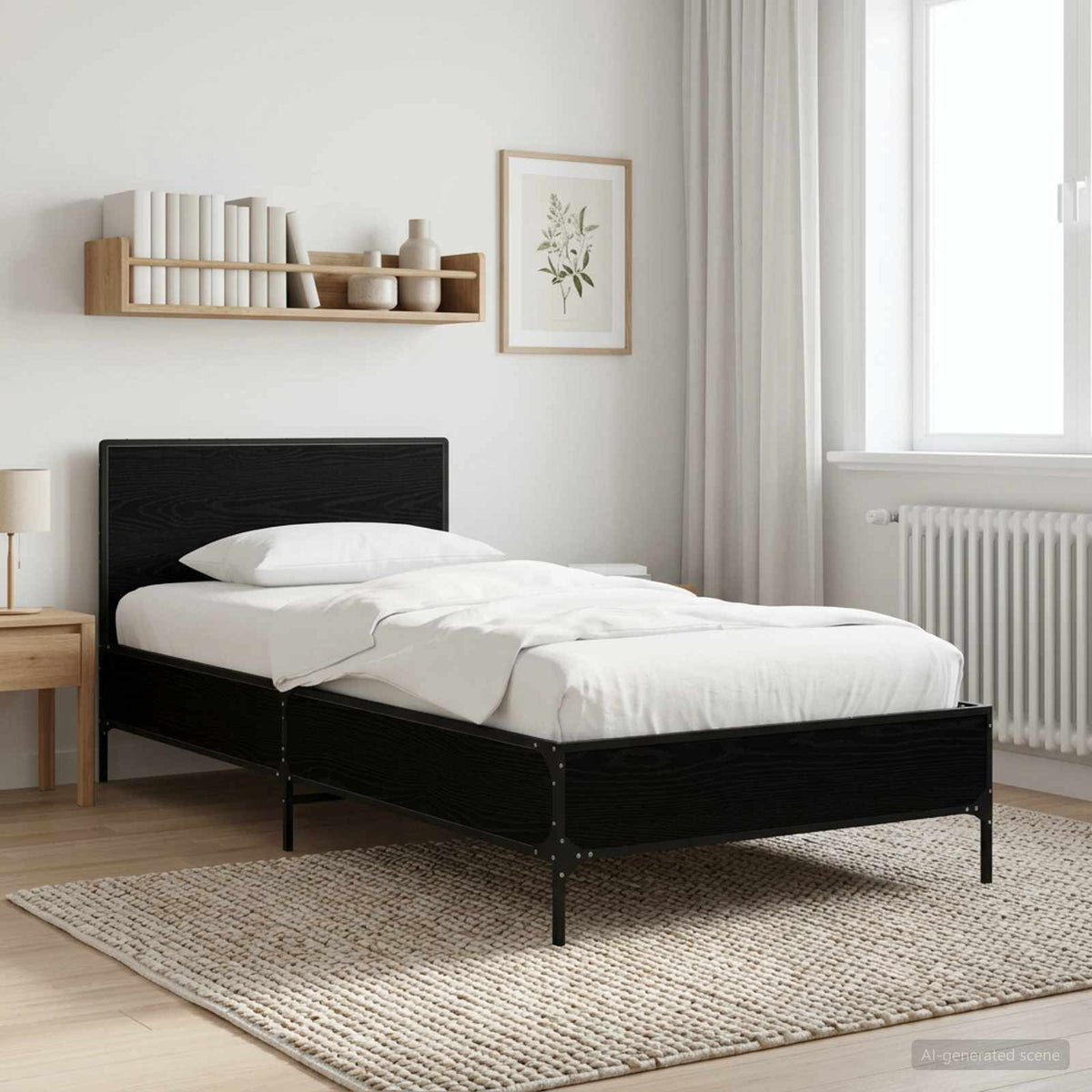 Bettgestell mit Kopfteil Schwarz Eichen-Optik 80 x 200 cm