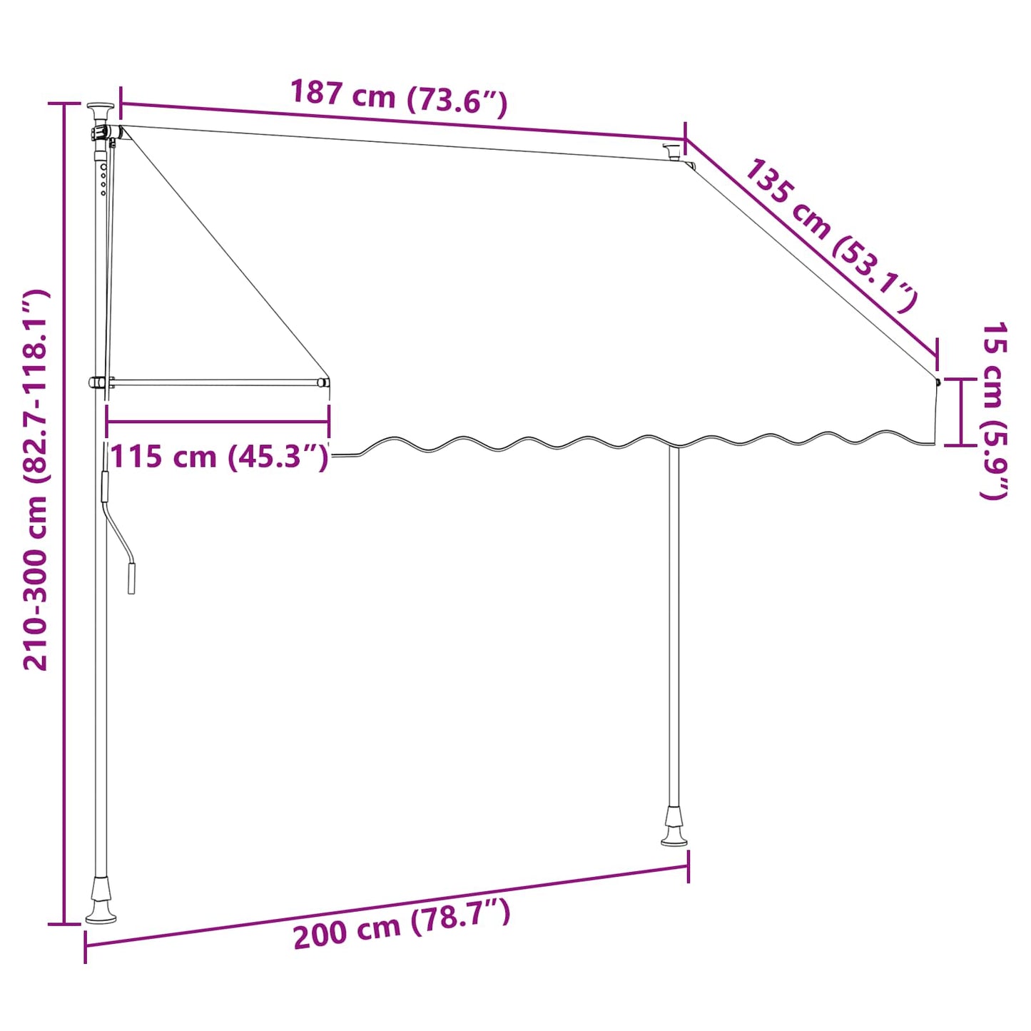 Manuell einziehbare Markise Schwarz 200 cm