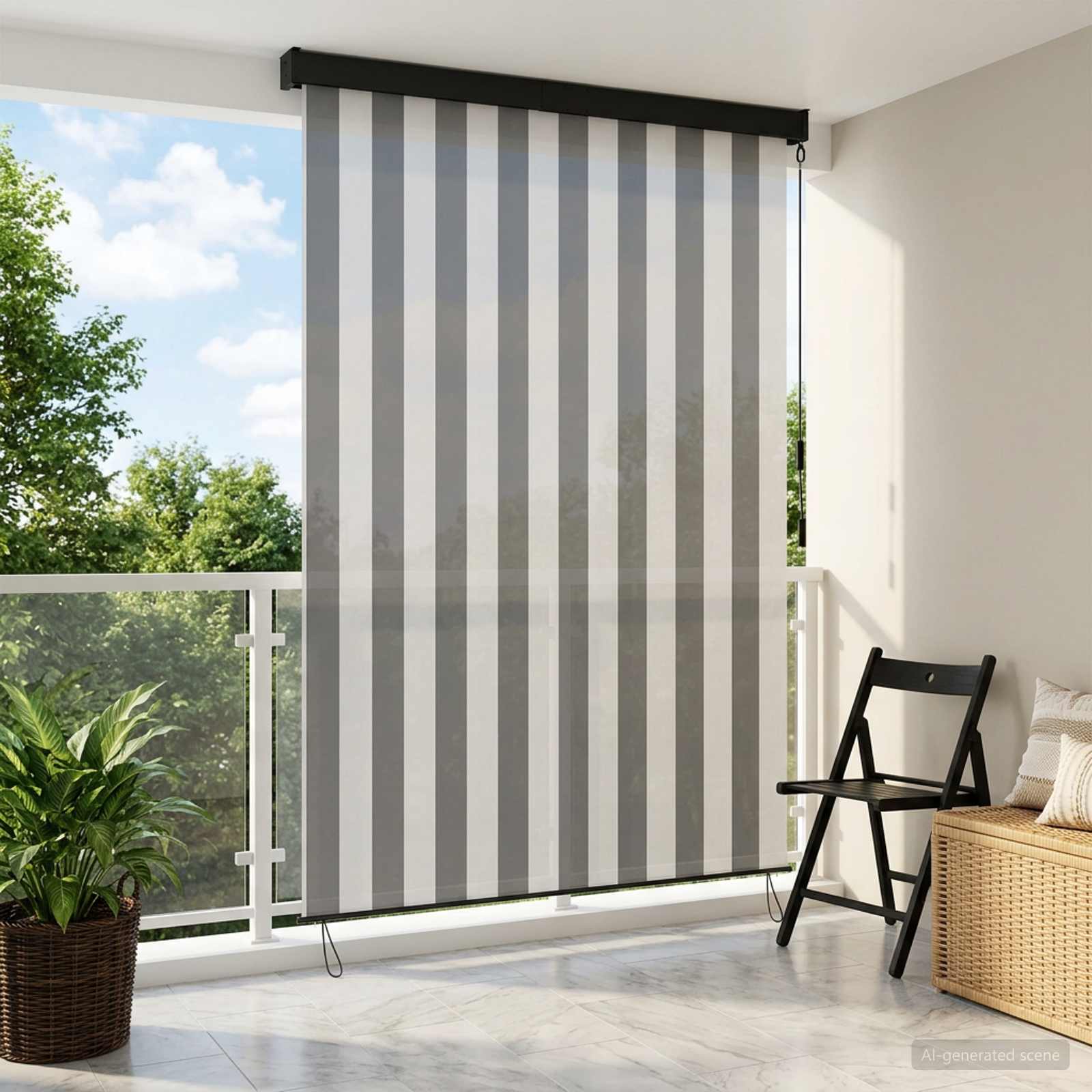 Rollo Anthrazit und Weiß 100 x 250 cm Stoff und Aluminium