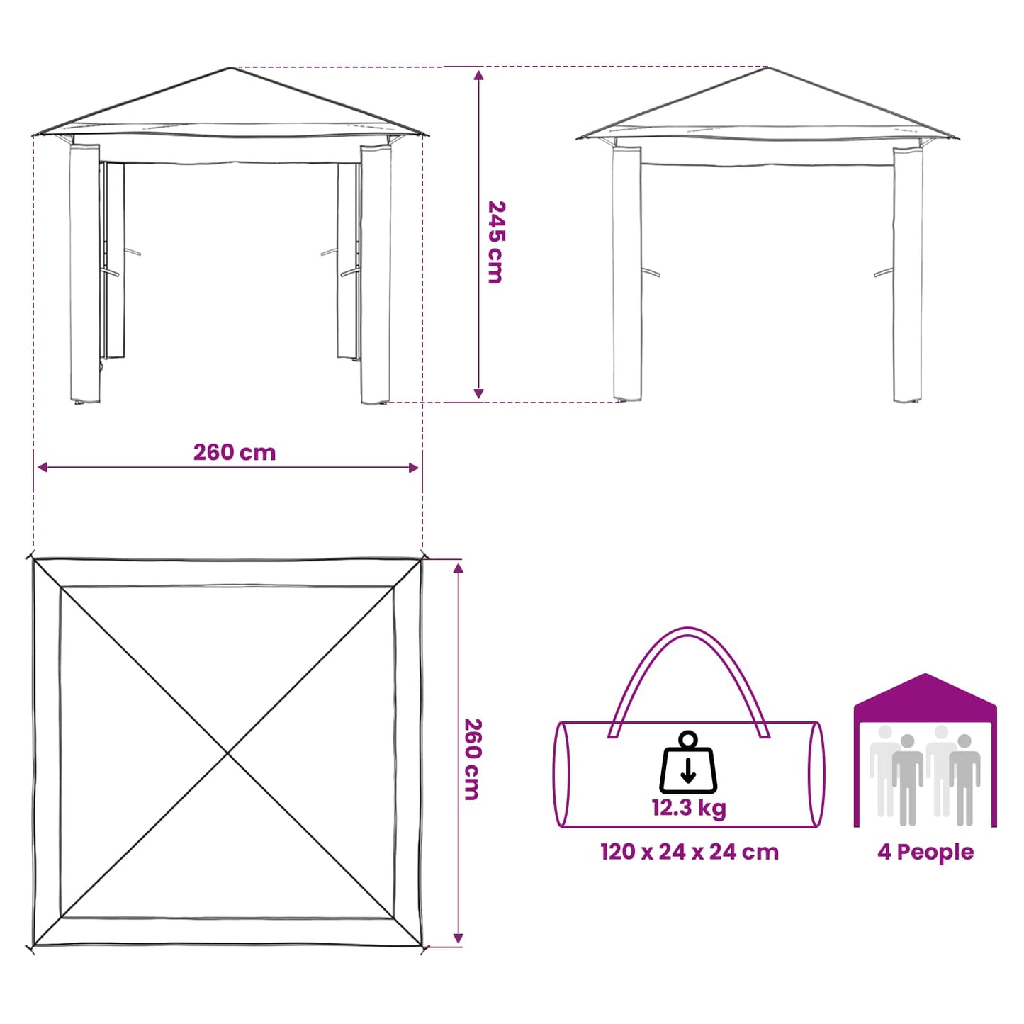 Gazebo ohne Seitenwand 2,6 x 2,6 m Creme und Braun