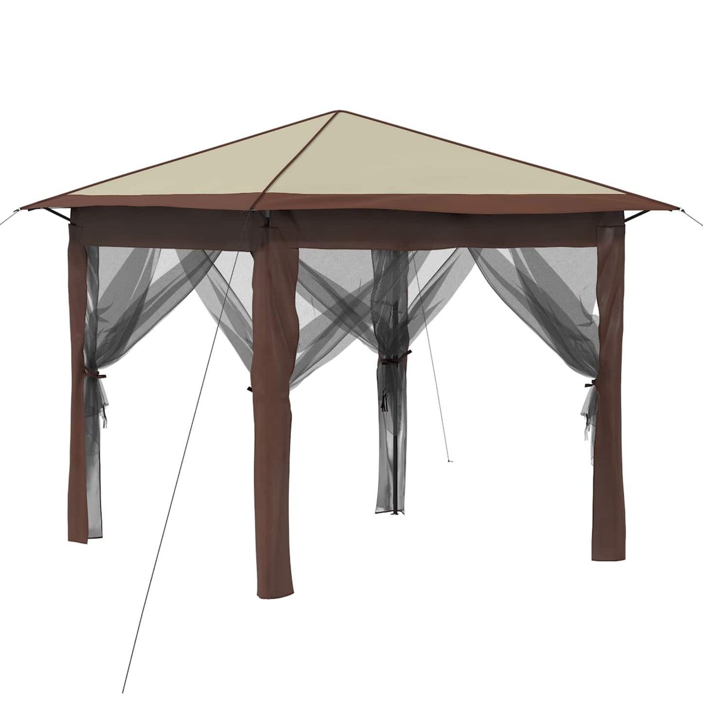 Gazebo mit 4 Seitenwänden 2,6 x 2,6 m Creme und Braun