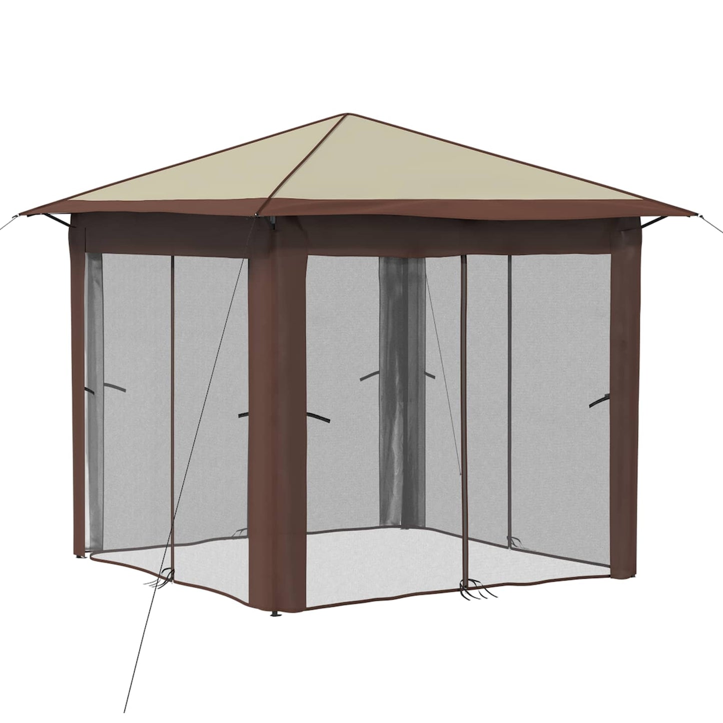Gazebo mit 4 Seitenwänden 2,6 x 2,6 m Creme und Braun