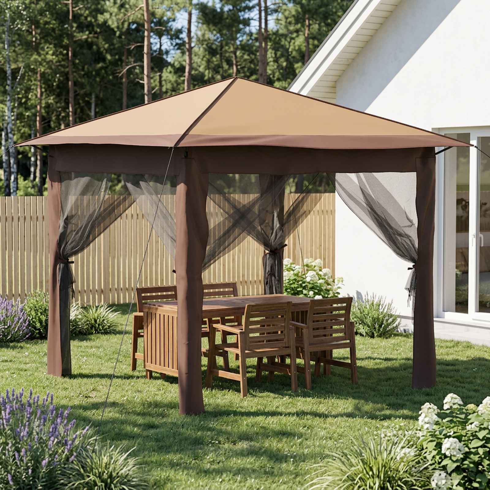 Gazebo mit 4 Seitenwänden 2,6 x 2,6 m Beige und Braun