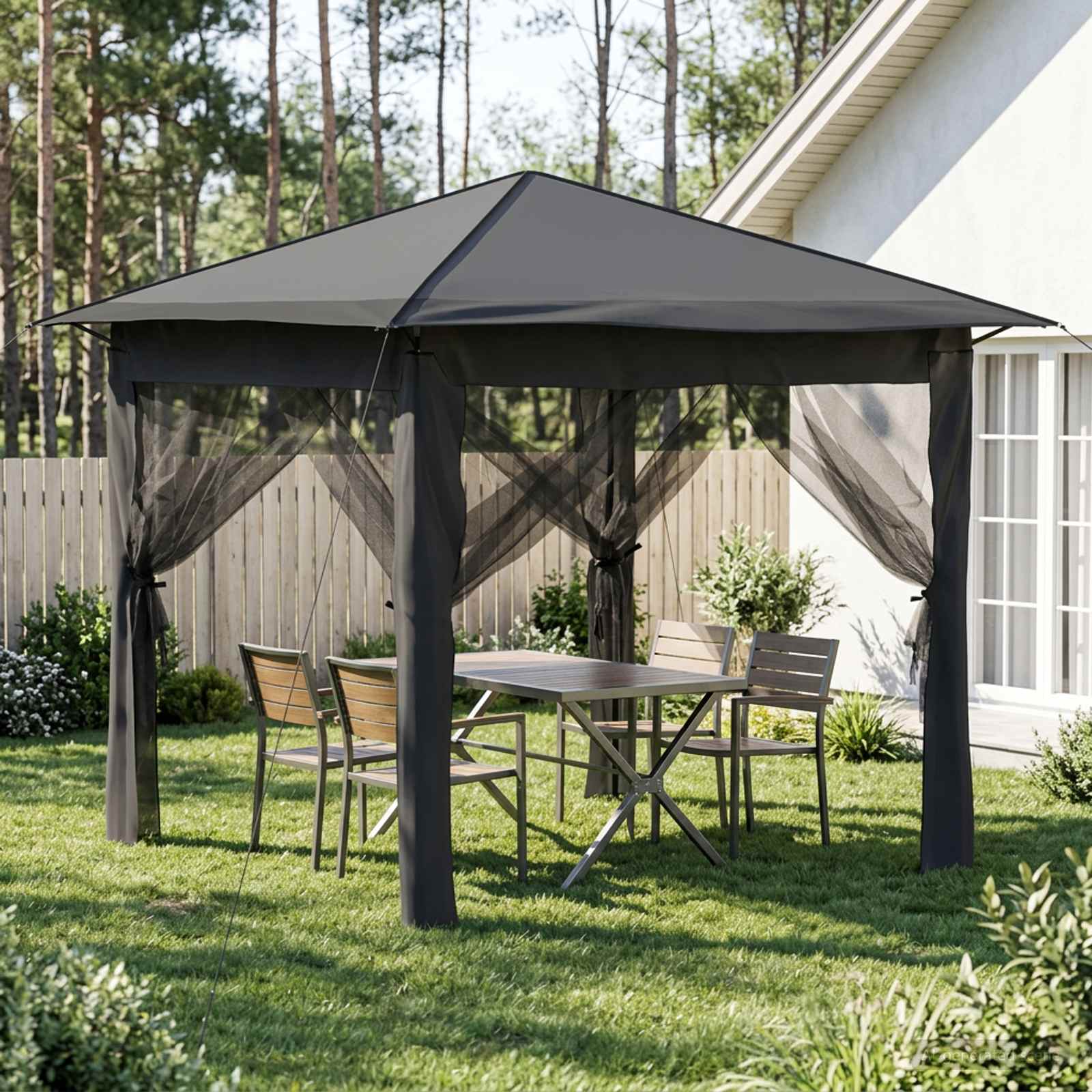 Gazebo mit 4 Seitenwänden 2,6 x 2,6 m Hellgrau und Anthrazit