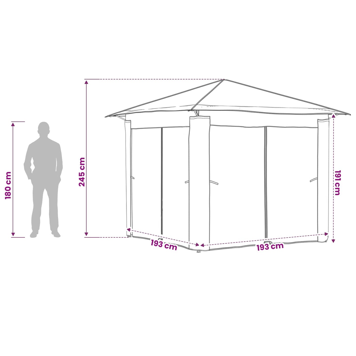 Gazebo mit 4 Seitenwänden 2,6 x 2,6 m Hellgrau und Anthrazit